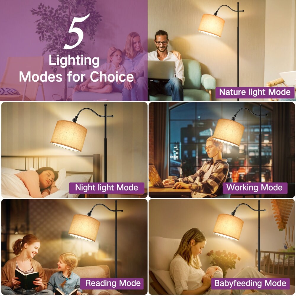 Arc Floor Lamp with Remote, 67 Retro Standing Lamp with 4 Color Temperatures, Metal Tall Lamps for Living Room Bedroom - N/A