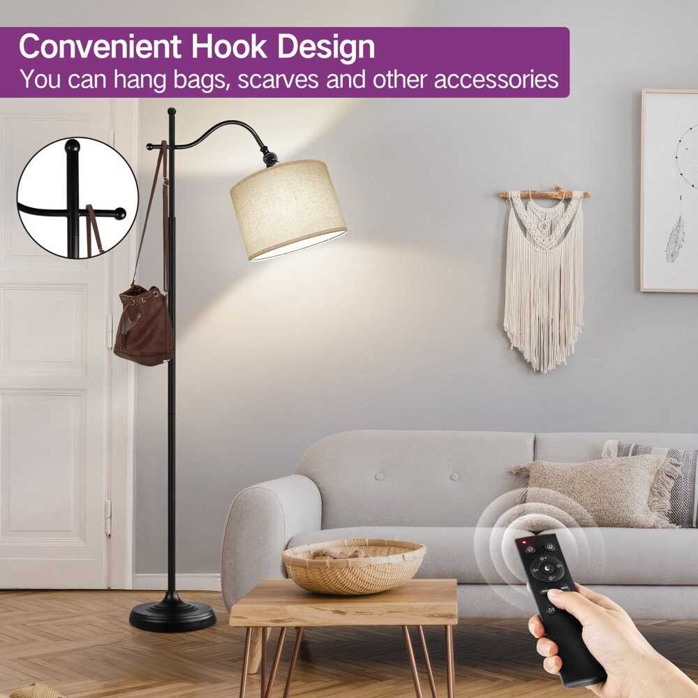 Arc Floor Lamp with Remote, 67 Retro Standing Lamp with 4 Color Temperatures, Metal Tall Lamps for Living Room Bedroom - N/A