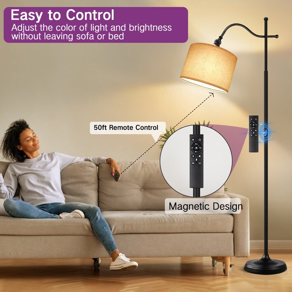 Arc Floor Lamp with Remote, 67 Retro Standing Lamp with 4 Color Temperatures, Metal Tall Lamps for Living Room Bedroom - N/A