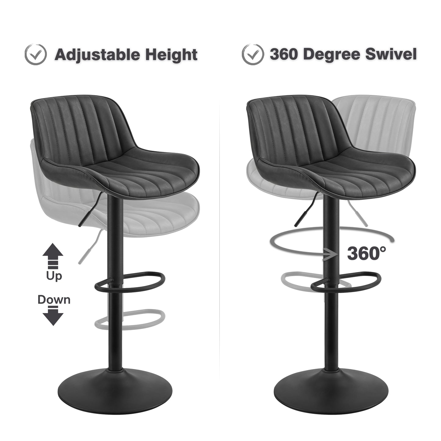Art Leon Adjustable Height Swivel Barstool, Set of 2