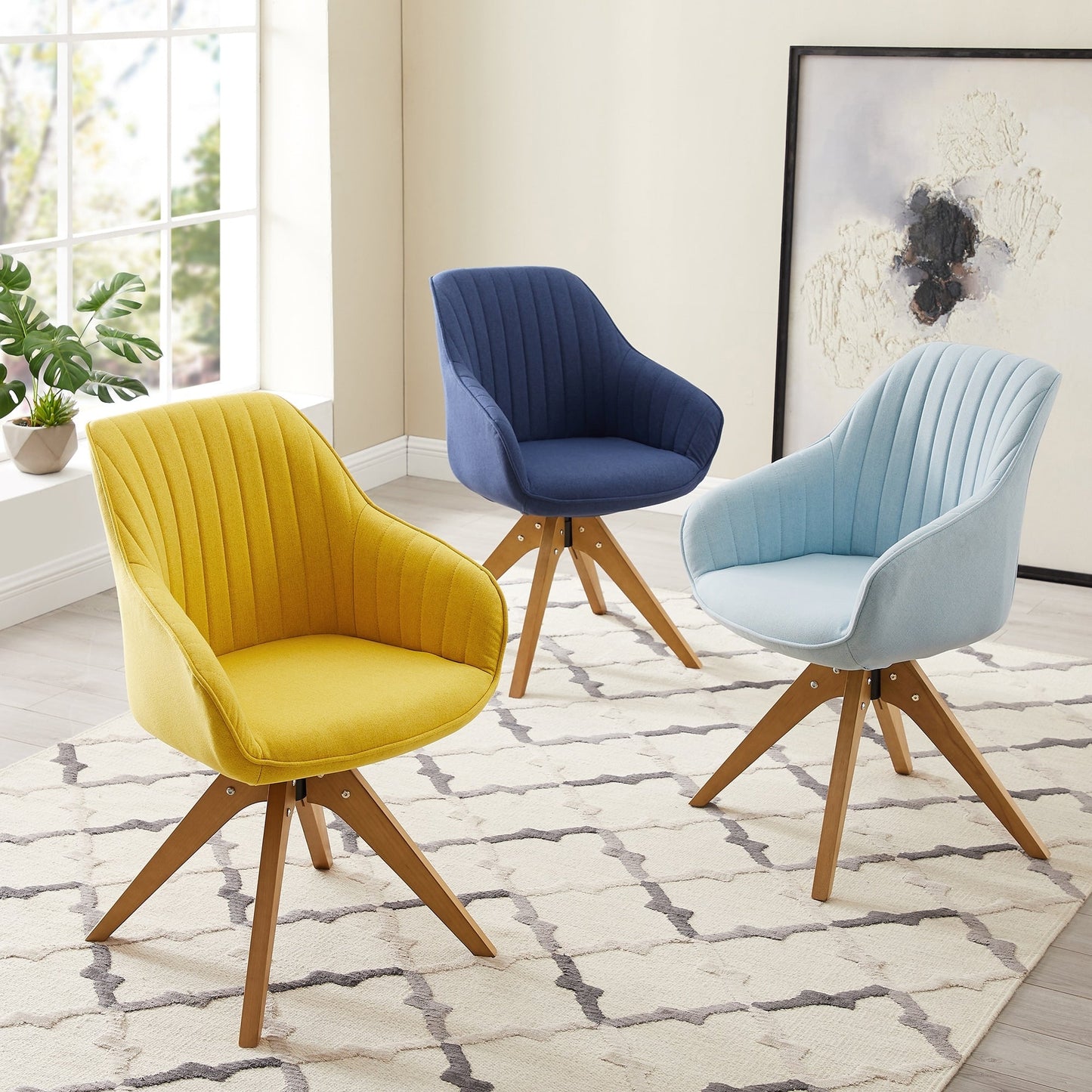 Art Leon Modern Home Office Swivel Arm Accent Chair with Wood Legs