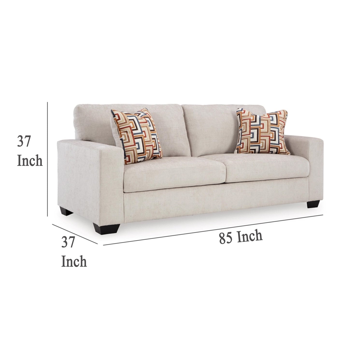 Canapé-lit Queen Avie, 2 coussins décoratifs, polyester ivoire, 85 pouces