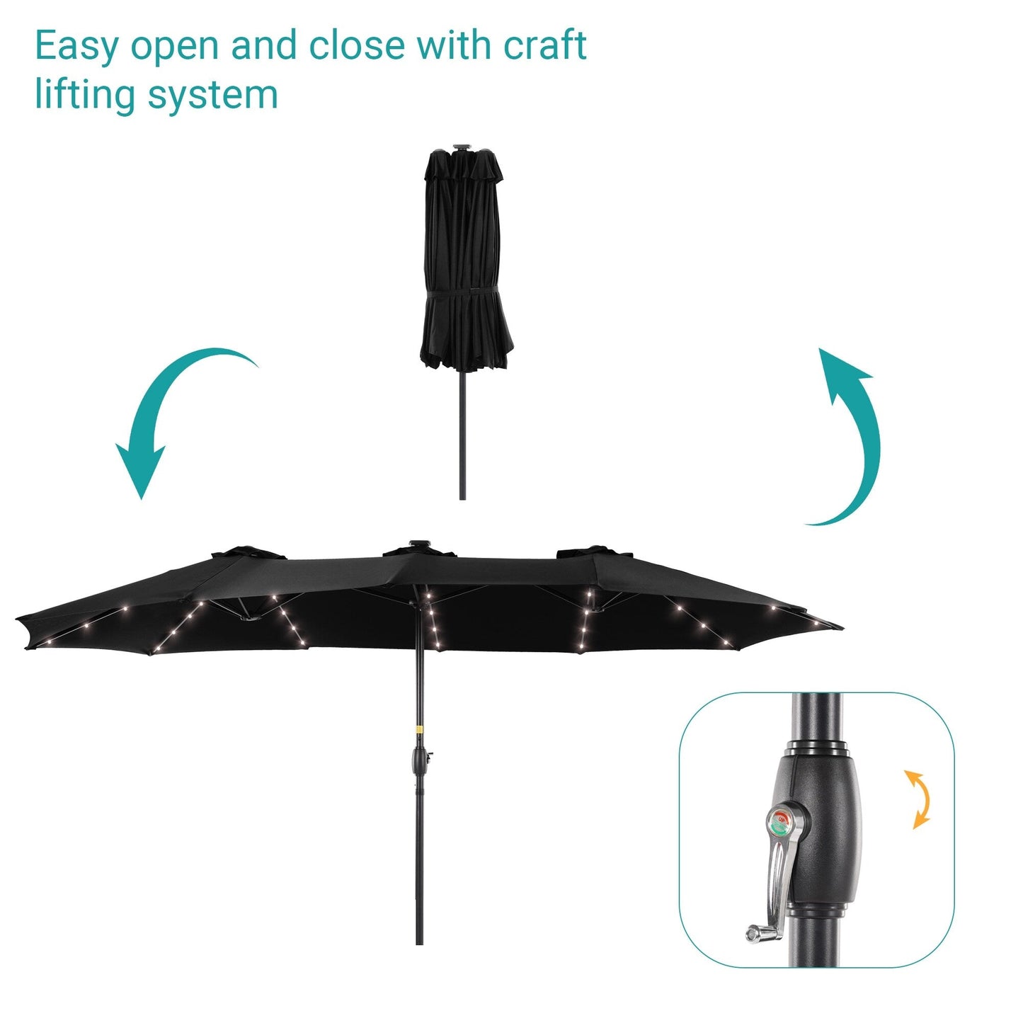 BONOSUKI 15x9ft LED Double-Sided Patio Umbrella Aluminum Large Canopy