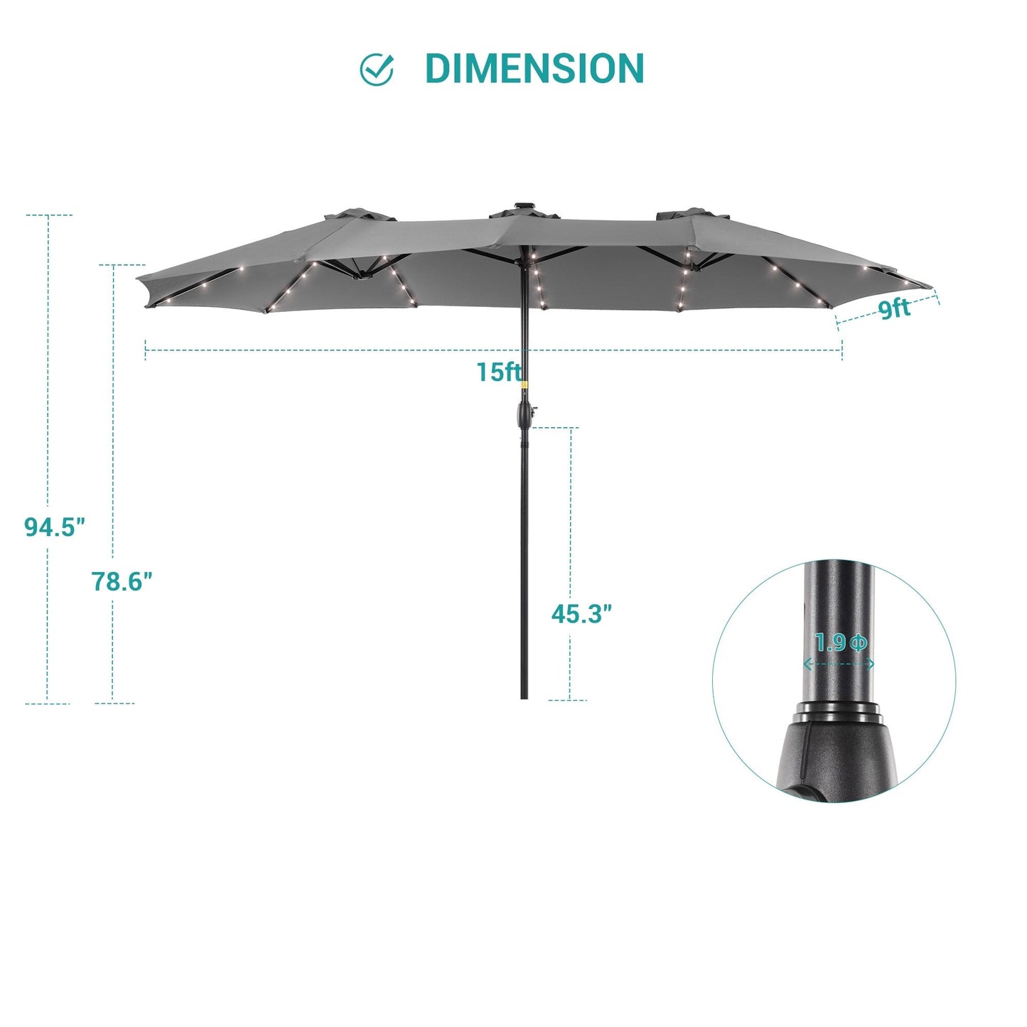 BONOSUKI 15x9ft LED Double-Sided Patio Umbrella Aluminum Large Canopy