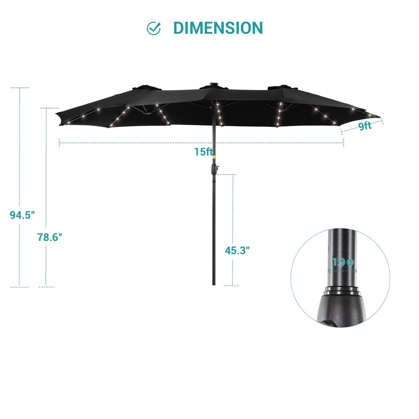 BONOSUKI 15x9ft LED Double-Sided Patio Umbrella Aluminum Large Canopy