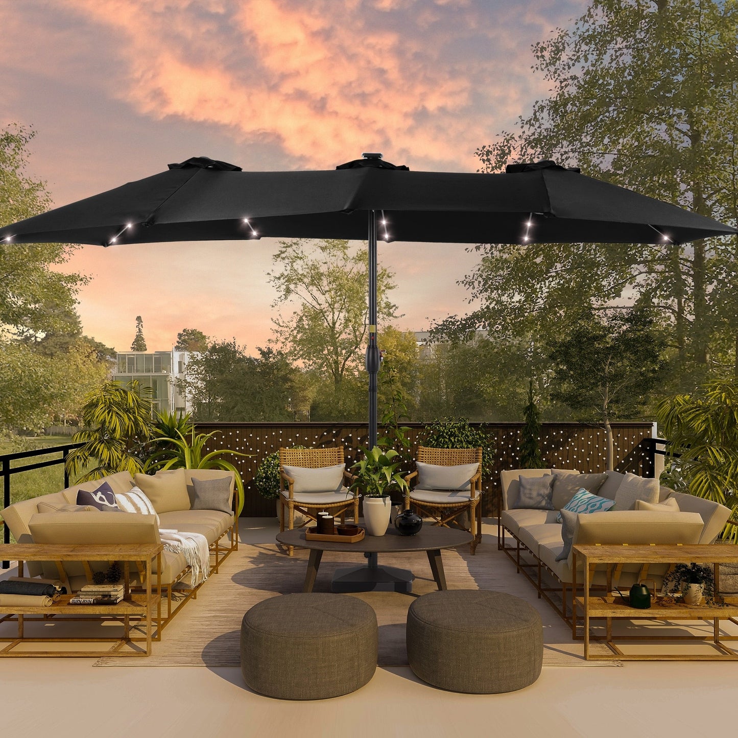 BONOSUKI 15x9ft LED Double-Sided Patio Umbrella Aluminum Large Canopy