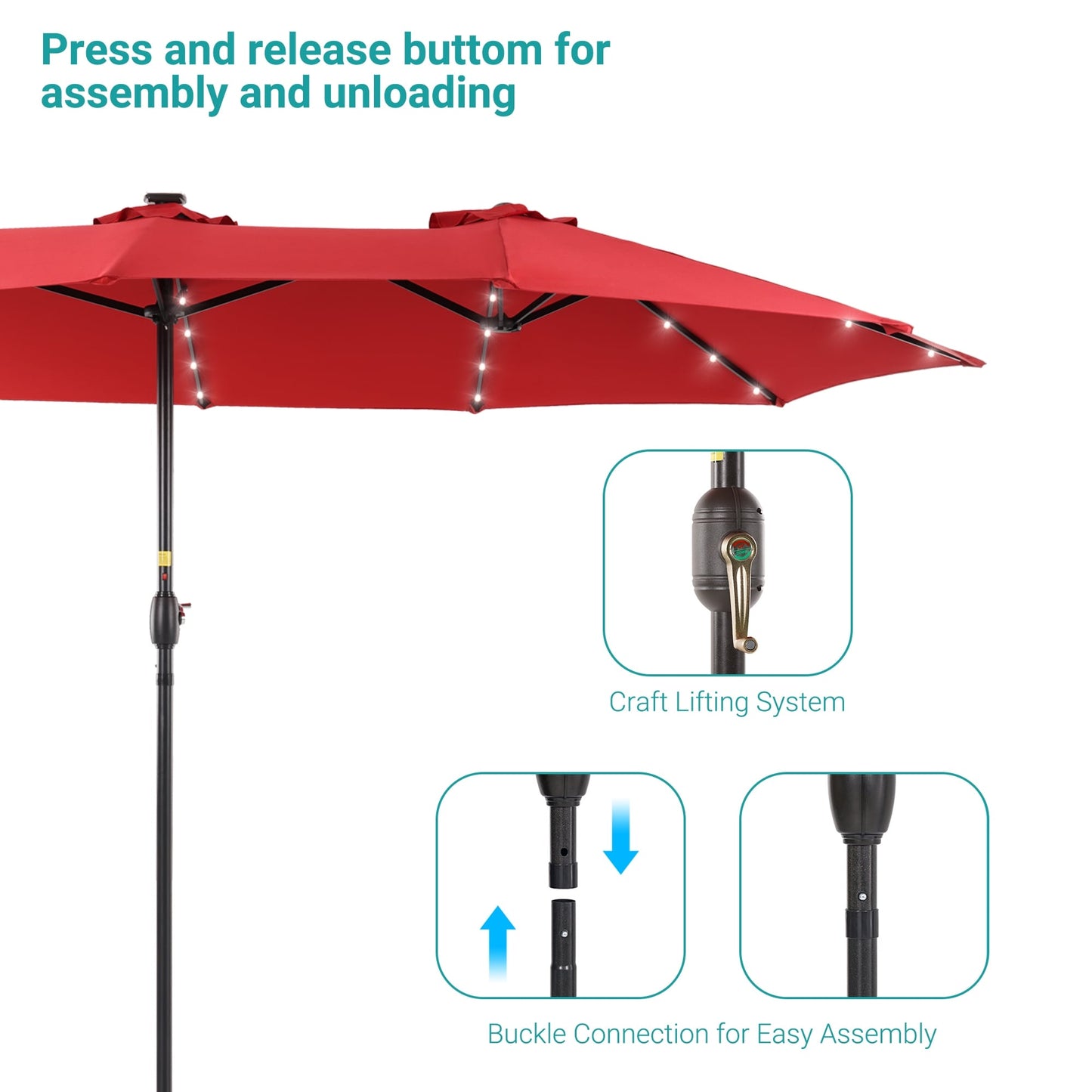 BONOSUKI 15x9ft LED Double-Sided Patio Umbrella Aluminum Large Canopy