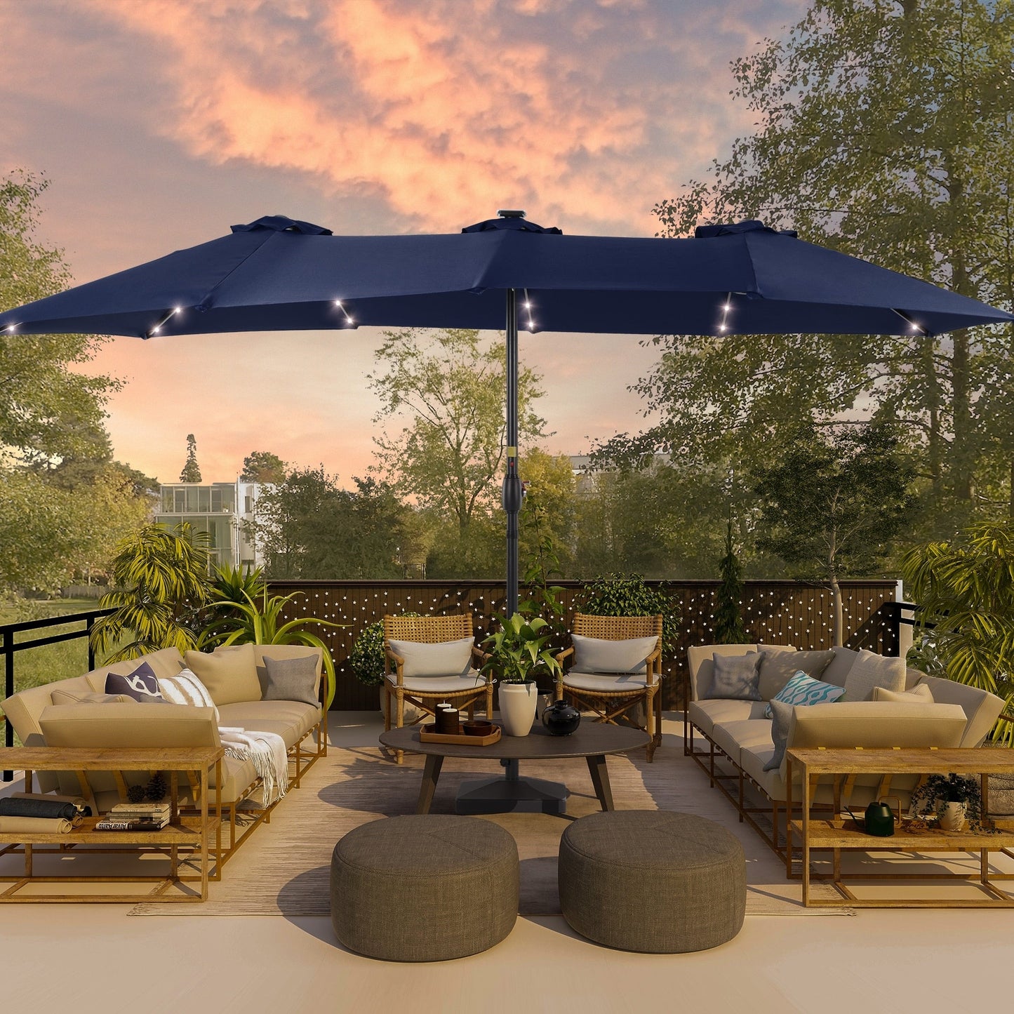 BONOSUKI 15x9ft LED Double-Sided Patio Umbrella Aluminum Large Canopy