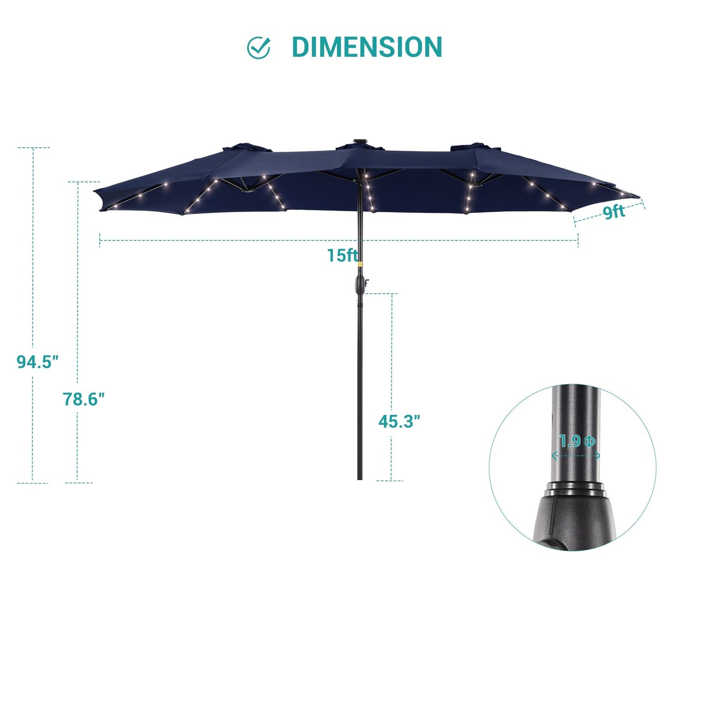 BONOSUKI 15x9ft LED Double-Sided Patio Umbrella Aluminum Large Canopy