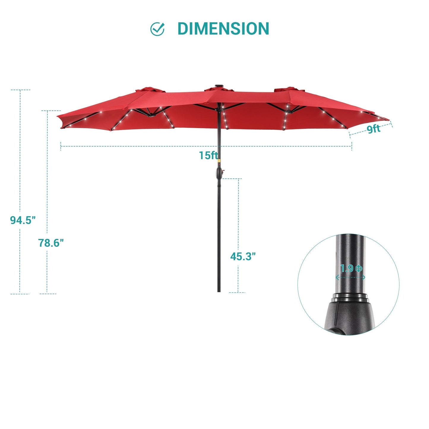 BONOSUKI 15x9ft LED Double-Sided Patio Umbrella Aluminum Large Canopy