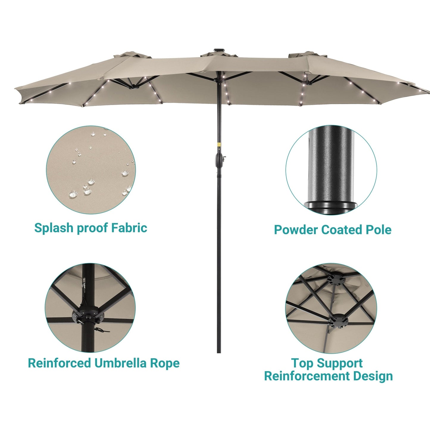 BONOSUKI 15x9ft LED Double-Sided Patio Umbrella Aluminum Large Canopy
