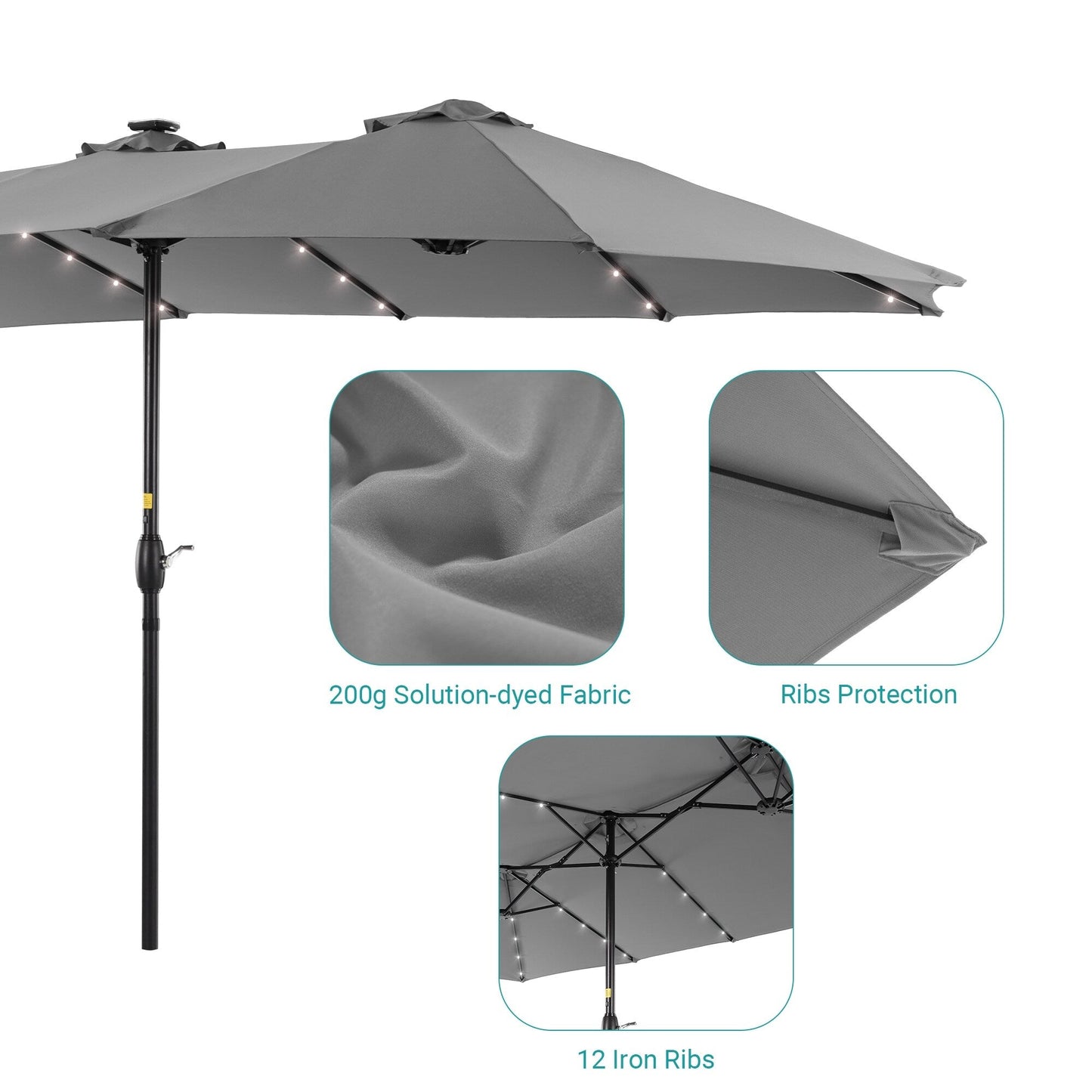 BONOSUKI 15x9ft LED Double-Sided Patio Umbrella Aluminum Large Canopy