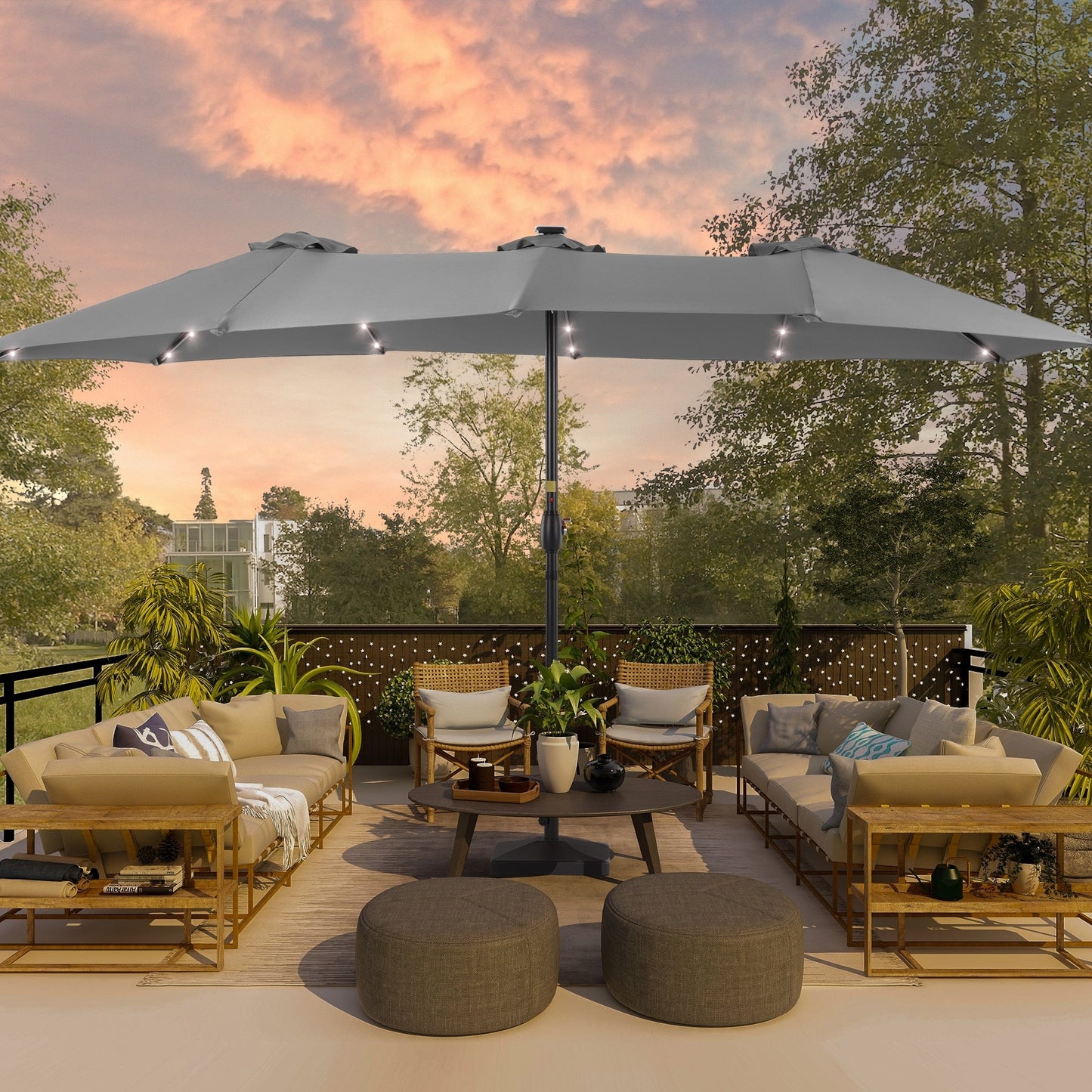 BONOSUKI 15x9ft LED Double-Sided Patio Umbrella Aluminum Large Canopy