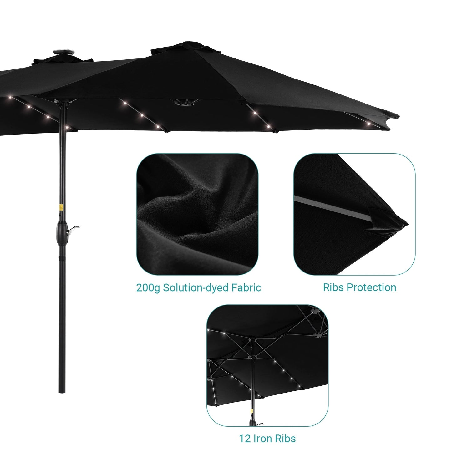 BONOSUKI 15x9ft LED Double-Sided Patio Umbrella Aluminum Large Canopy