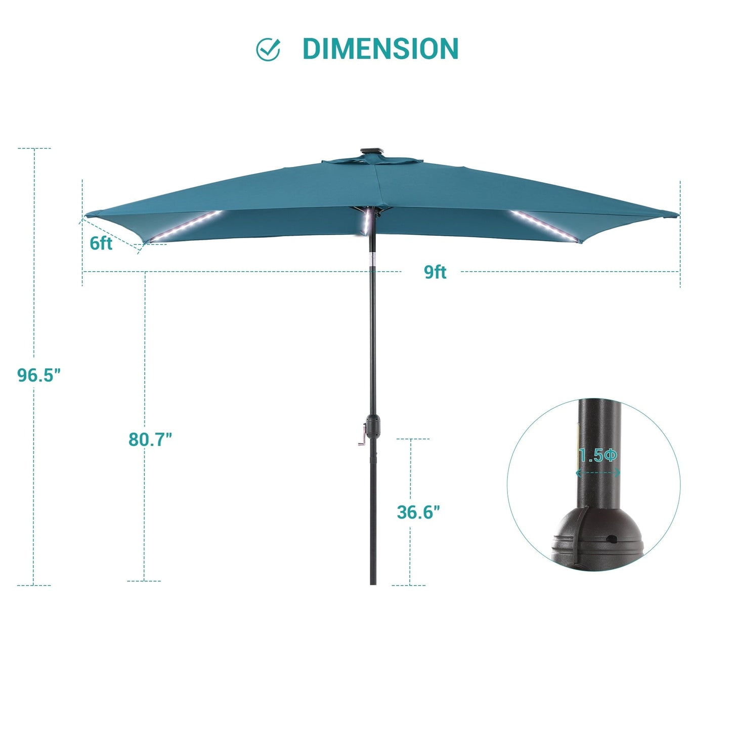 BONOSUKI 6x9FT LED Patio Market Umbrellas Table Umbrella w/Tilt Button