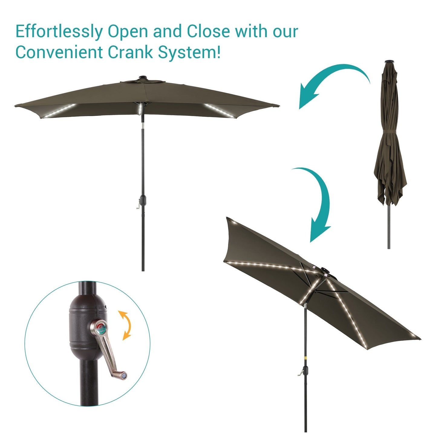 BONOSUKI 6x9FT LED Patio Market Umbrellas Table Umbrella w/Tilt Button