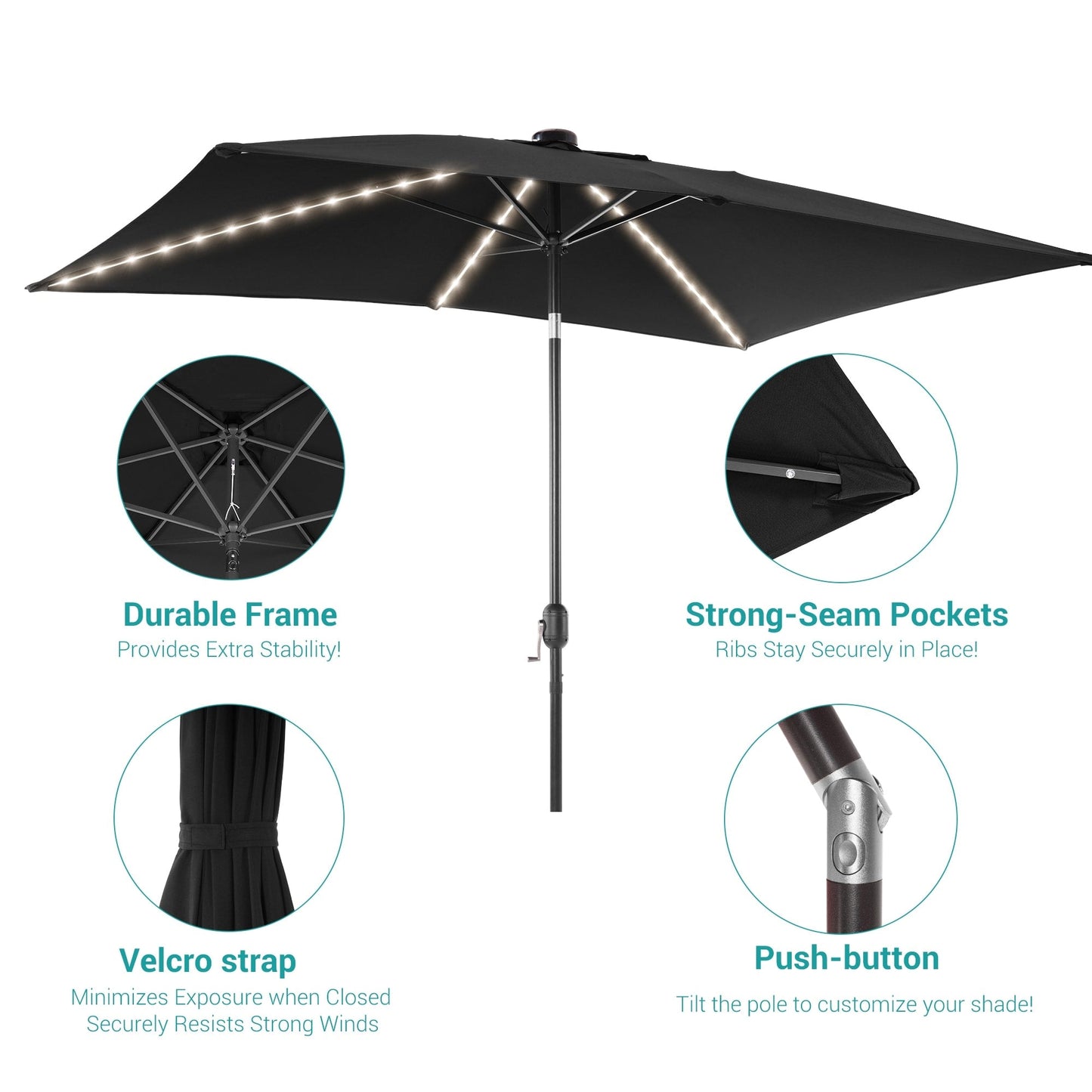 BONOSUKI 6x9FT LED Patio Market Umbrellas Table Umbrella w/Tilt Button