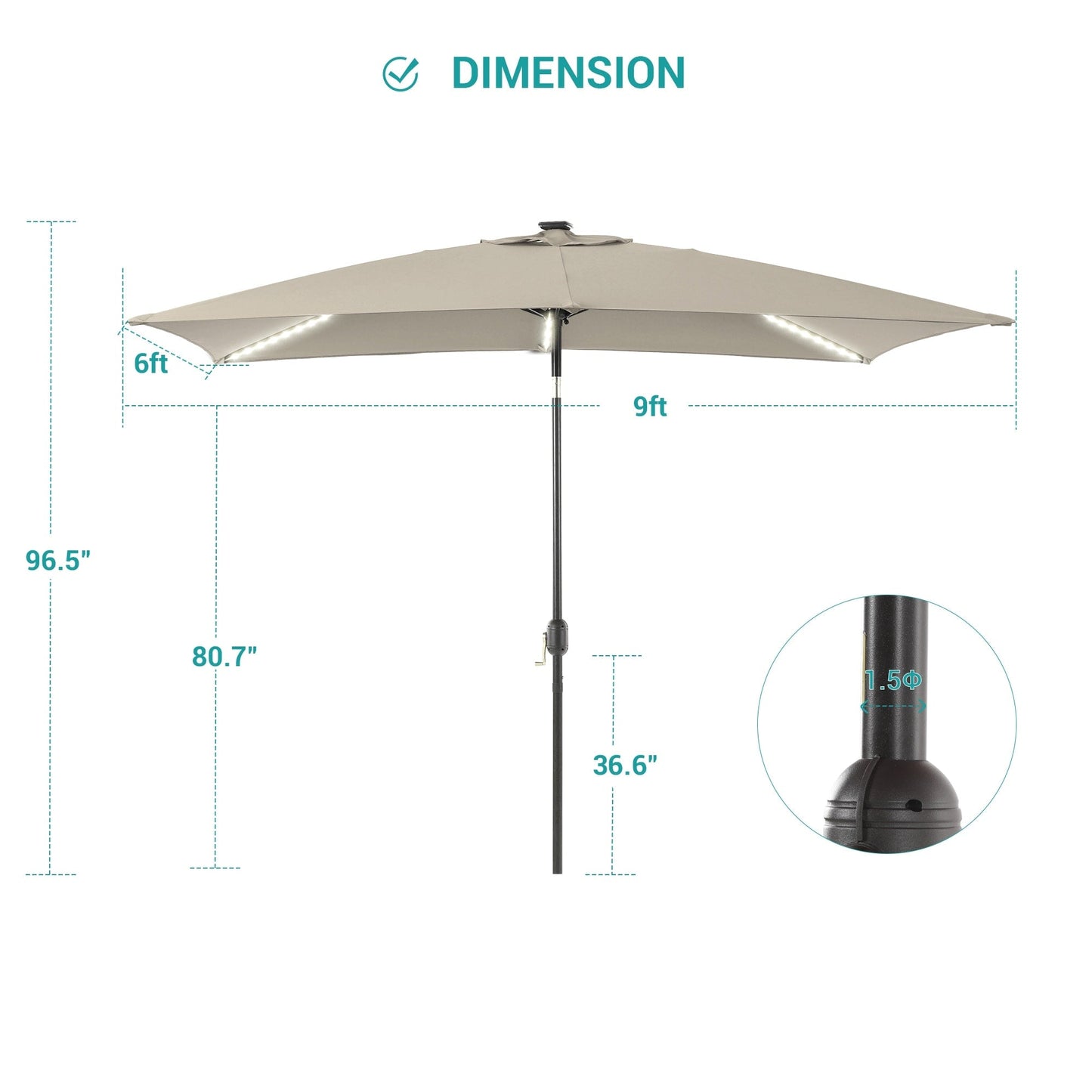 BONOSUKI 6x9FT LED Patio Market Umbrellas Table Umbrella w/Tilt Button