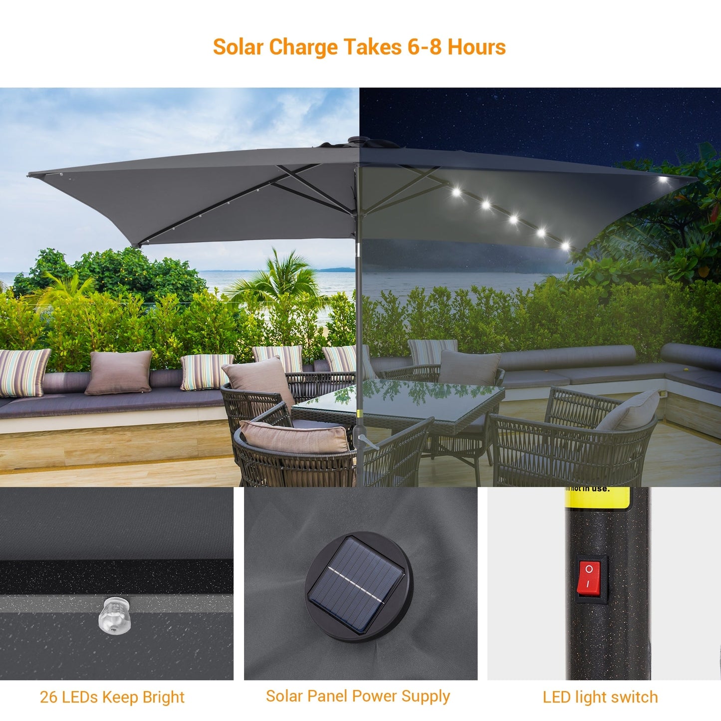 BONOSUKI LED 10 x 6.5ft Outdoor Umbrellas Patio Market Table Umbrellas