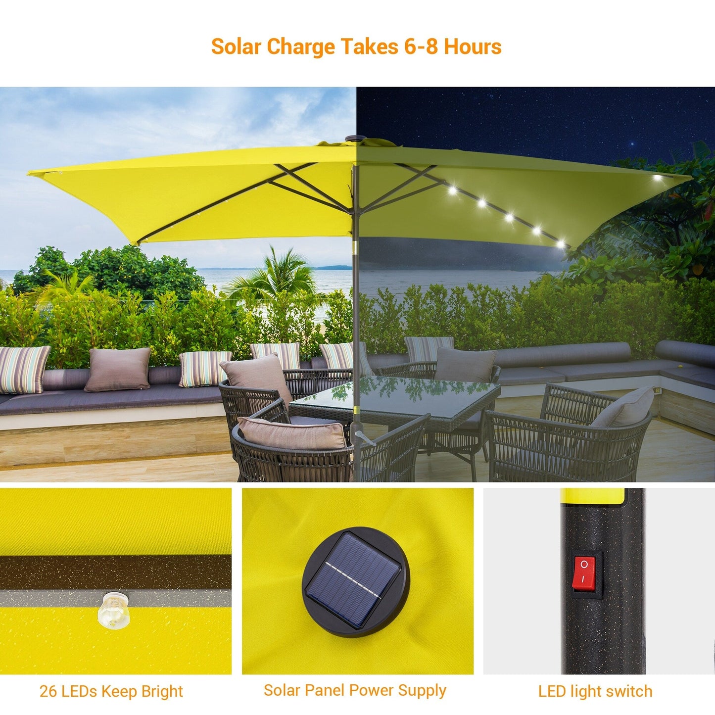 BONOSUKI LED 10 x 6.5ft Outdoor Umbrellas Patio Market Table Umbrellas