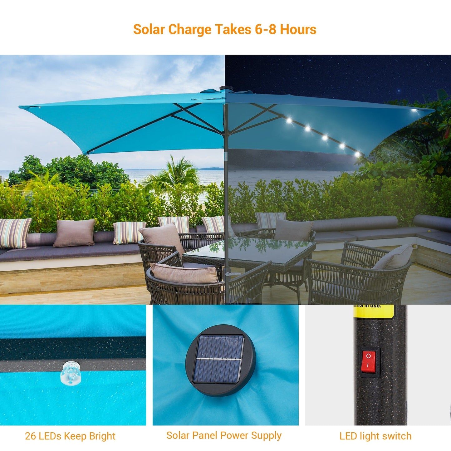 BONOSUKI LED 10 x 6.5ft Outdoor Umbrellas Patio Market Table Umbrellas