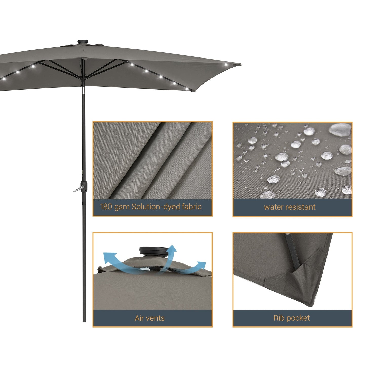 BONOSUKI Outdoor 10 x 6.5ft LED Rectangula Umbrella Patio Market Table Umbrella Aluminium/Steel with Tilt