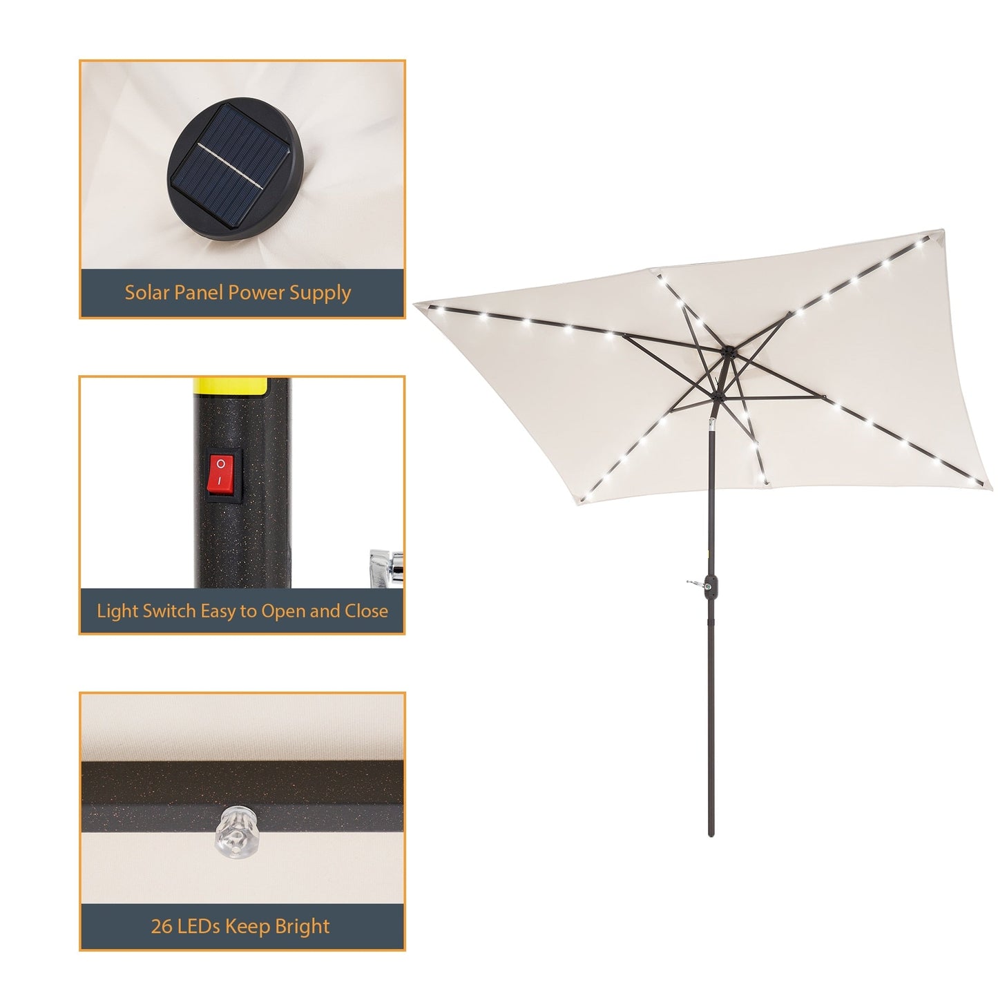 BONOSUKI Outdoor 10 x 6.5ft LED Rectangula Umbrella Patio Market Table Umbrella Aluminium/Steel with Tilt