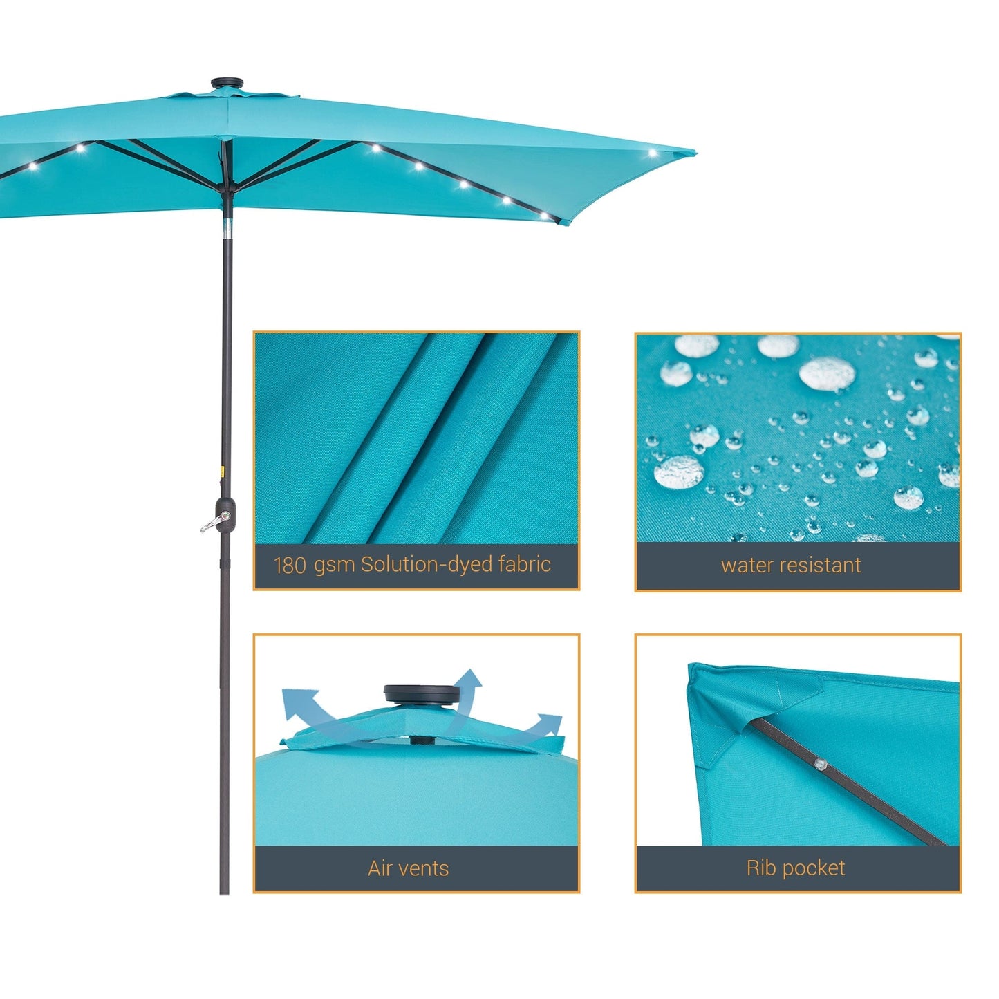 BONOSUKI Outdoor 10 x 6.5ft LED Rectangula Umbrella Patio Market Table Umbrella Aluminium/Steel with Tilt