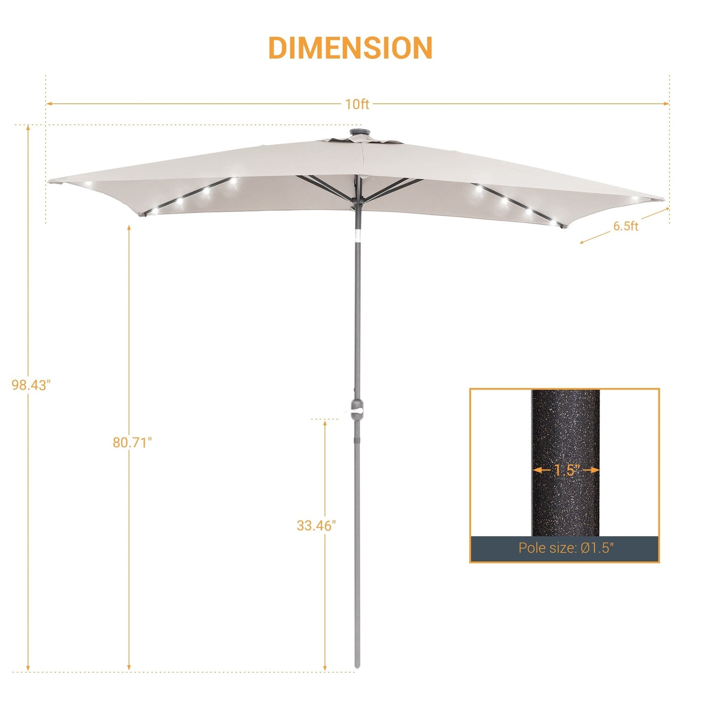 BONOSUKI Outdoor 10 x 6.5ft LED Rectangula Umbrella Patio Market Table Umbrella Aluminium/Steel with Tilt