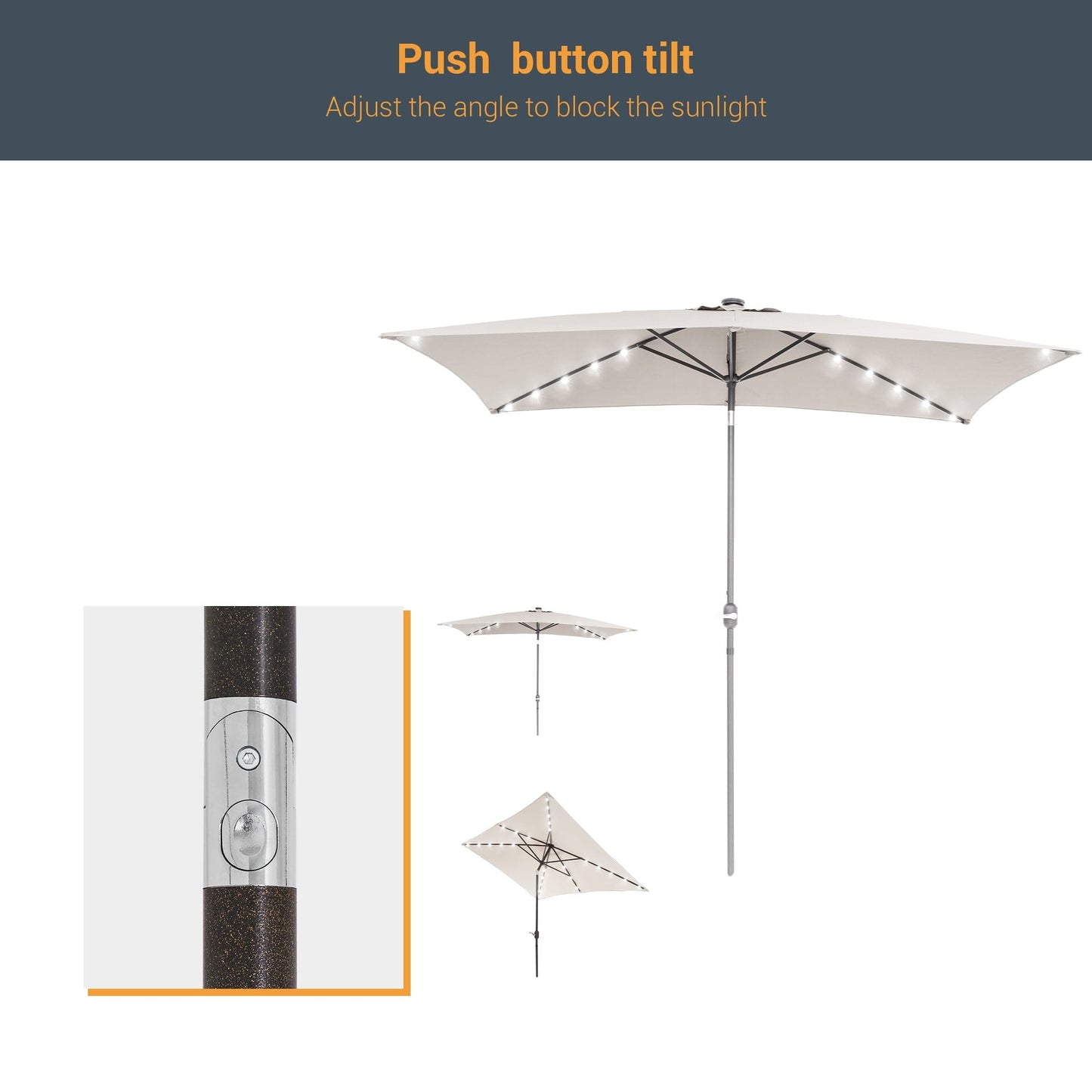 BONOSUKI Outdoor 10 x 6.5ft LED Rectangula Umbrella Patio Market Table Umbrella Aluminium/Steel with Tilt