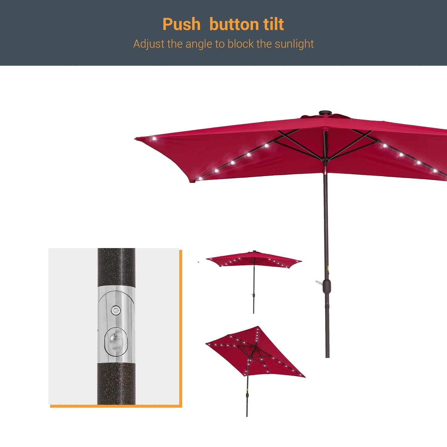 BONOSUKI Outdoor 10 x 6.5ft LED Rectangula Umbrella Patio Market Table Umbrella Aluminium/Steel with Tilt
