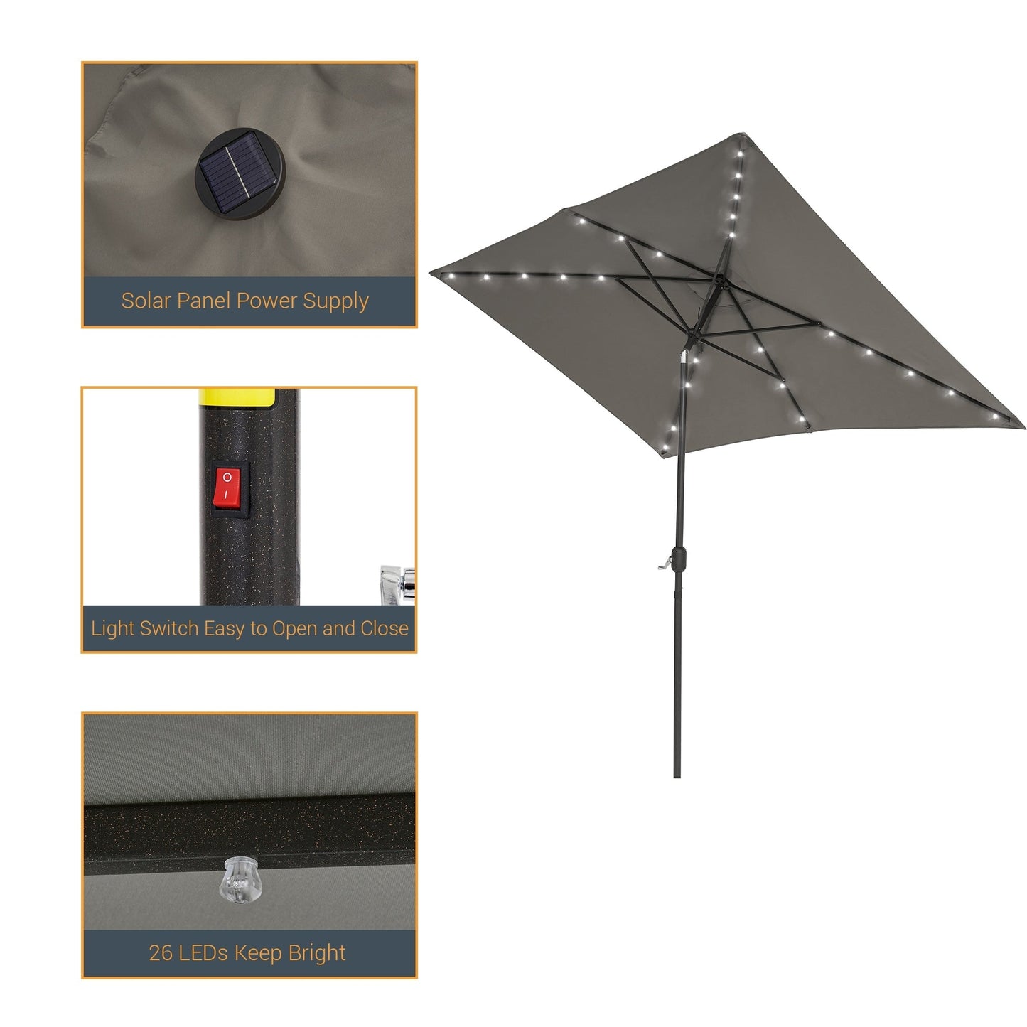 BONOSUKI Outdoor 10 x 6.5ft LED Rectangula Umbrella Patio Market Table Umbrella Aluminium/Steel with Tilt
