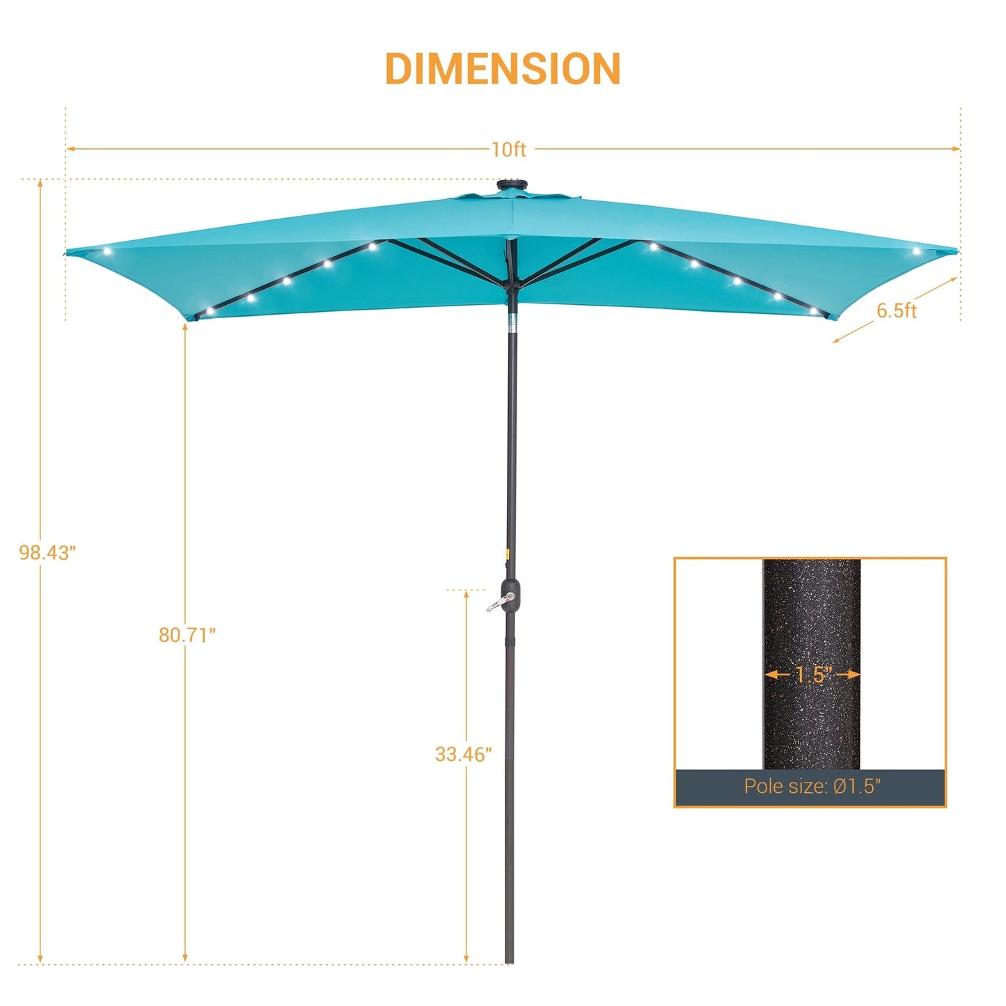 BONOSUKI Outdoor 10 x 6.5ft LED Rectangula Umbrella Patio Market Table Umbrella Aluminium/Steel with Tilt