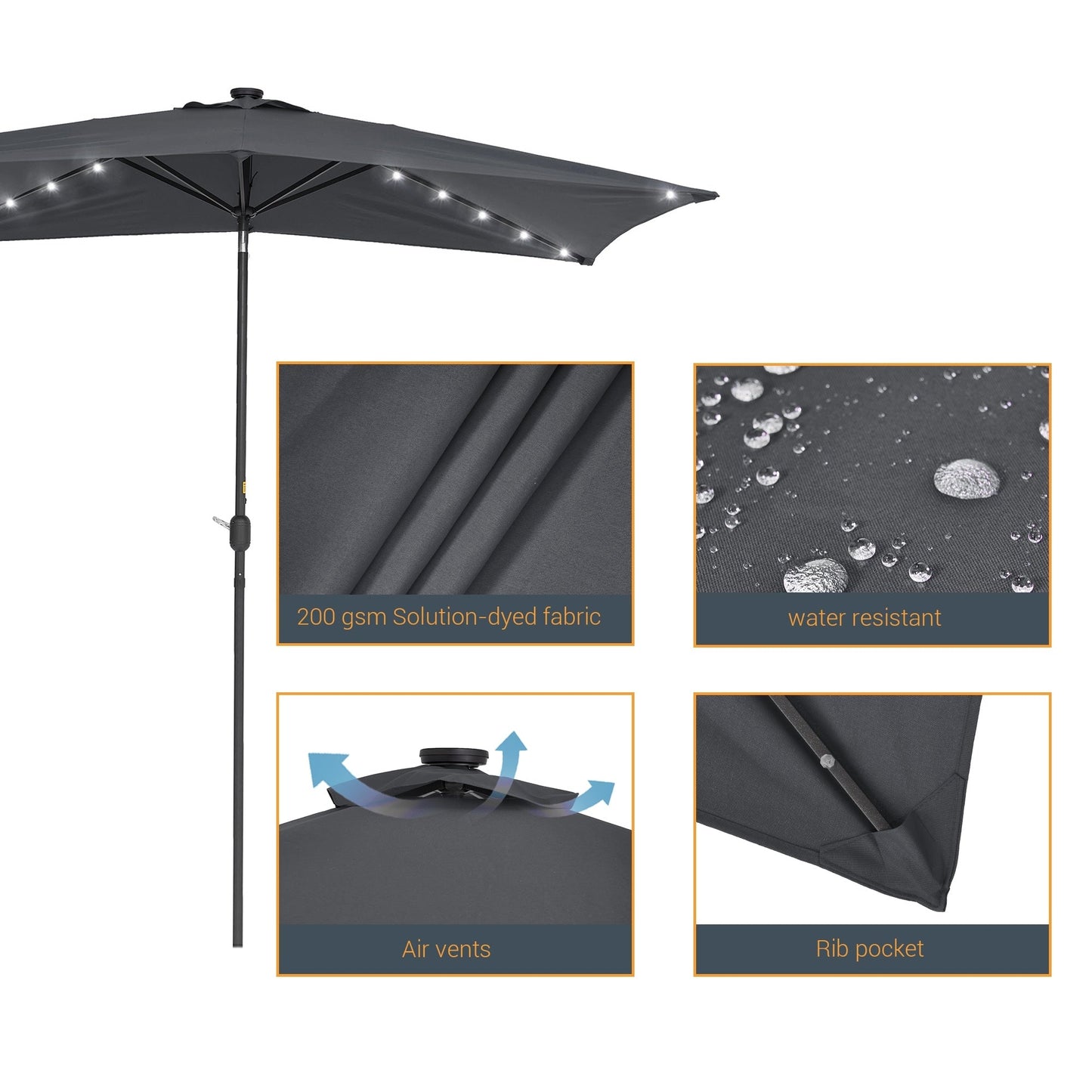 BONOSUKI Outdoor 10 x 6.5ft LED Rectangula Umbrella Patio Market Table Umbrella Aluminium/Steel with Tilt