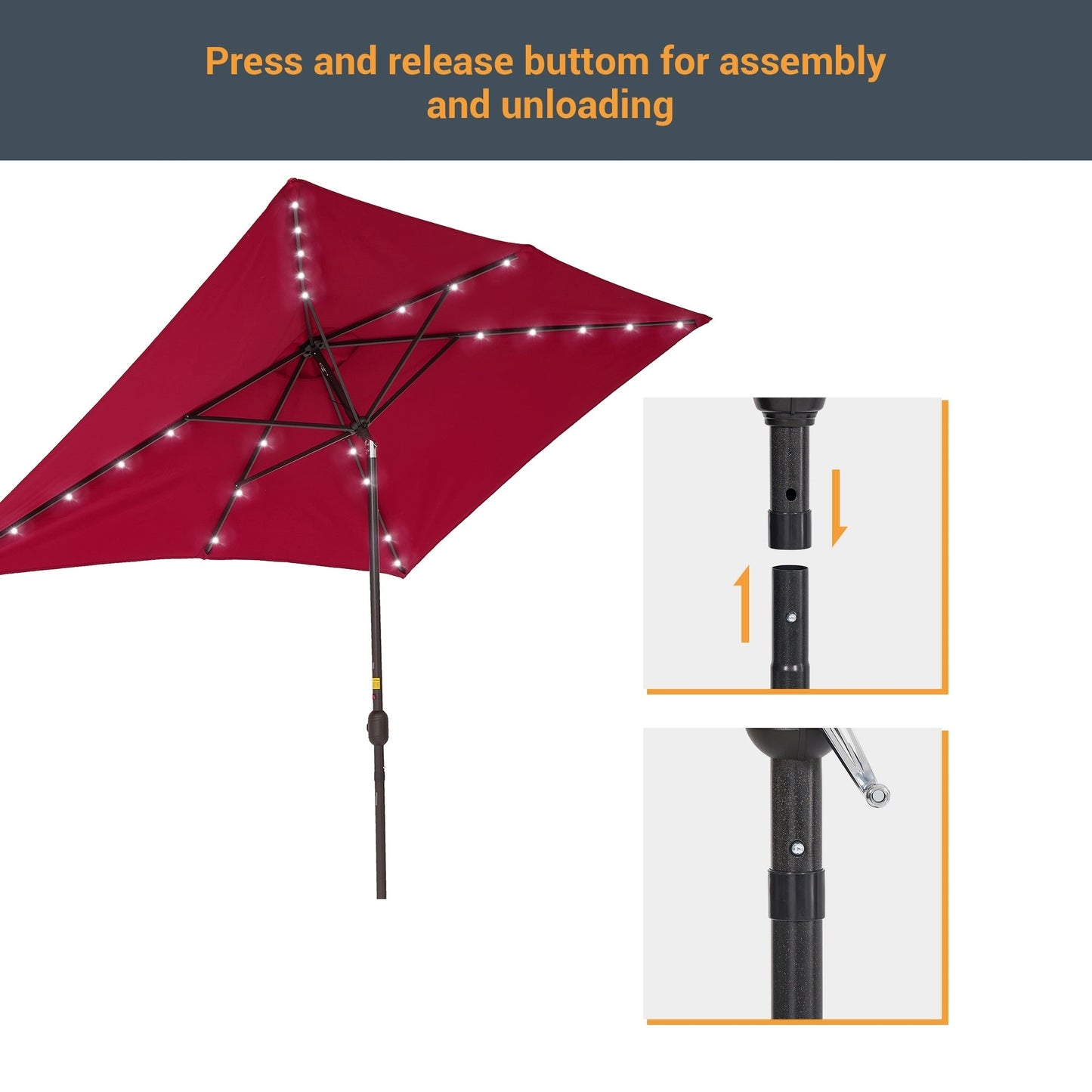 BONOSUKI Outdoor 10 x 6.5ft LED Rectangula Umbrella Patio Market Table Umbrella Aluminium/Steel with Tilt