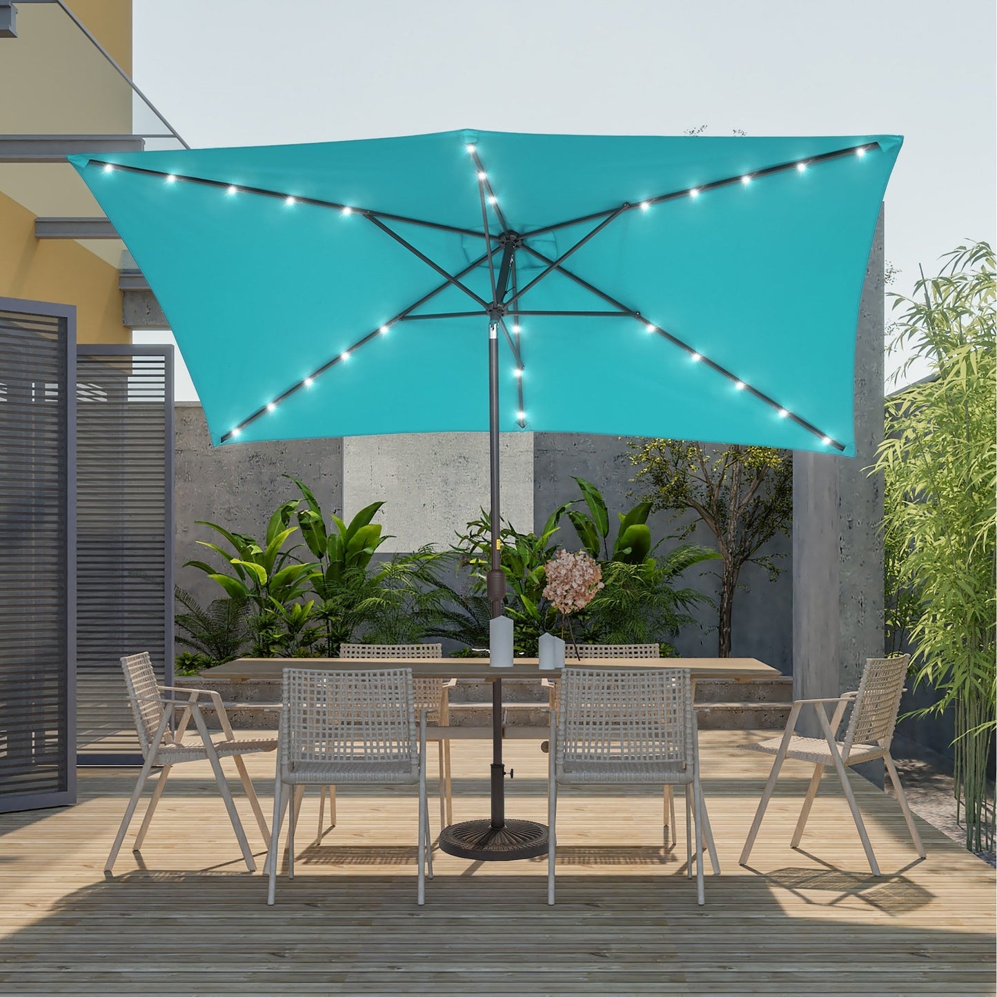 BONOSUKI Outdoor 10 x 6.5ft LED Rectangula Umbrella Patio Market Table Umbrella Aluminium/Steel with Tilt