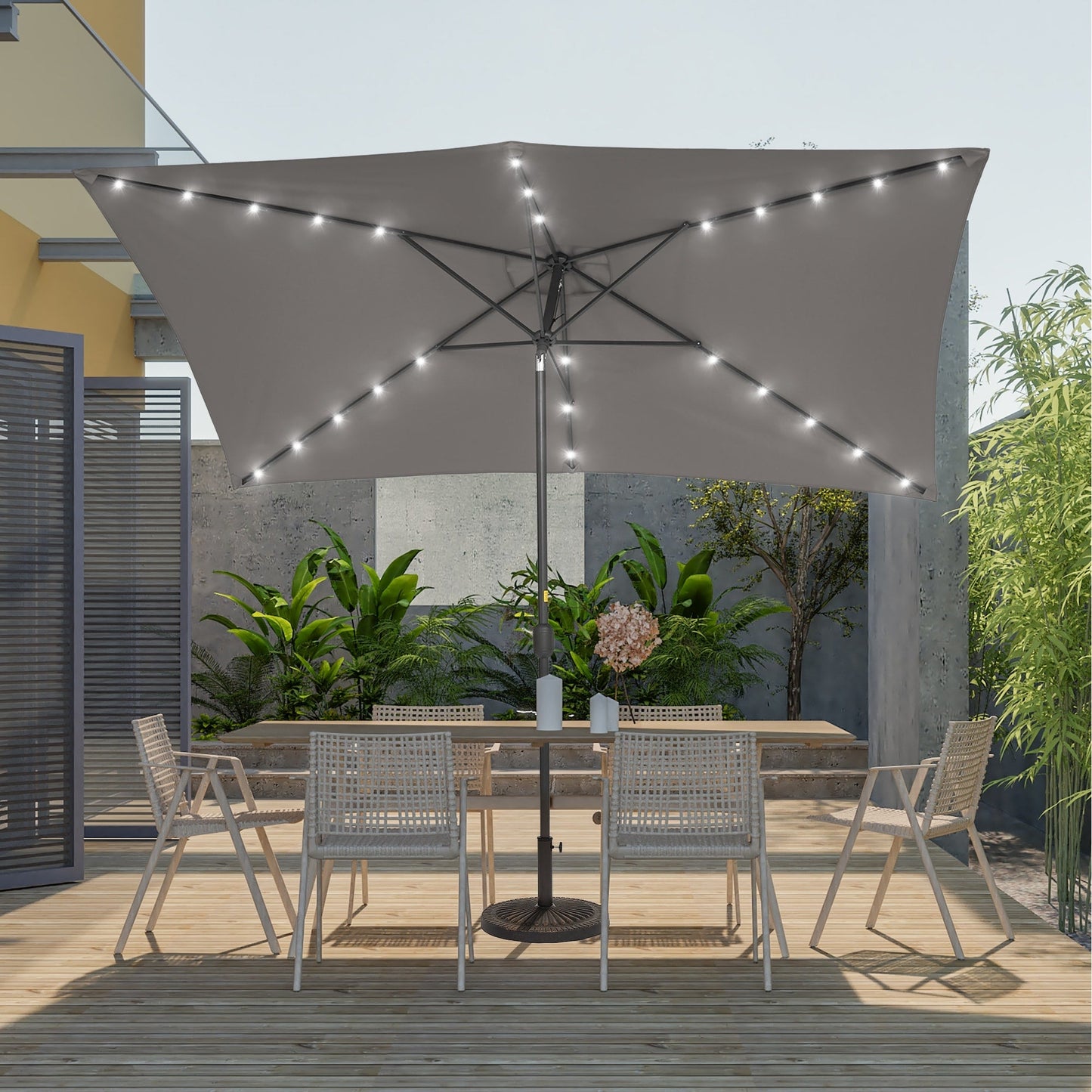 BONOSUKI Outdoor 10 x 6.5ft LED Rectangula Umbrella Patio Market Table Umbrella Aluminium/Steel with Tilt
