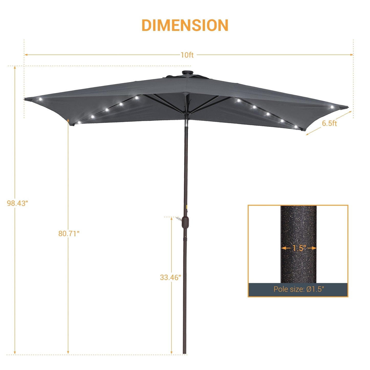 BONOSUKI Outdoor 10 x 6.5ft LED Rectangula Umbrella Patio Market Table Umbrella Aluminium/Steel with Tilt