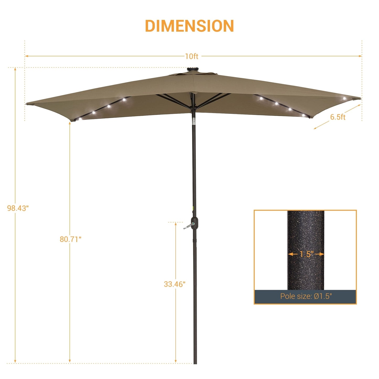 BONOSUKI Outdoor 10 x 6.5ft LED Rectangula Umbrella Patio Market Table Umbrella Aluminium/Steel with Tilt
