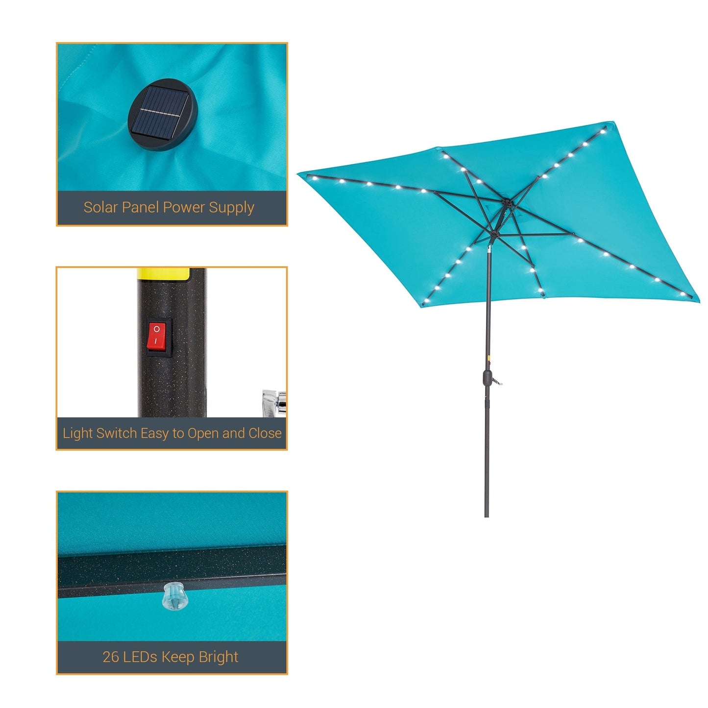 BONOSUKI Outdoor 10 x 6.5ft LED Rectangula Umbrella Patio Market Table Umbrella Aluminium/Steel with Tilt