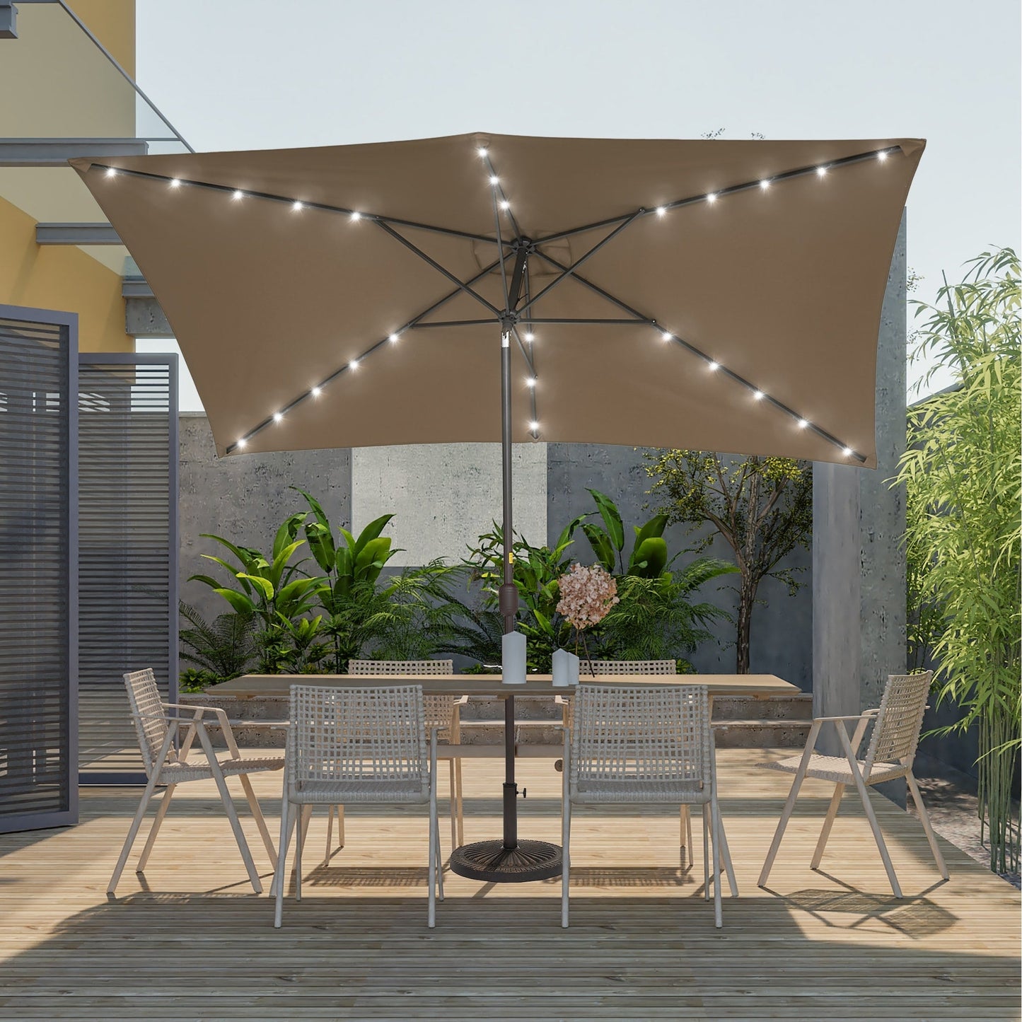 BONOSUKI Outdoor 10 x 6.5ft LED Rectangula Umbrella Patio Market Table Umbrella Aluminium/Steel with Tilt