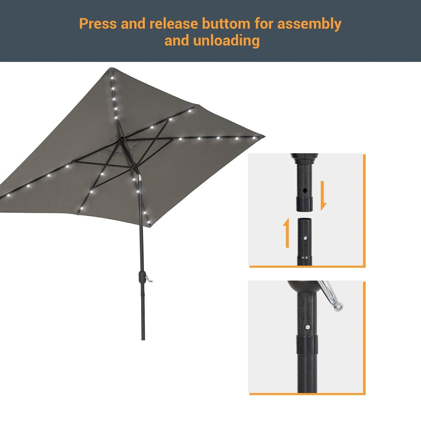 BONOSUKI Outdoor 10 x 6.5ft LED Rectangula Umbrella Patio Market Table Umbrella Aluminium/Steel with Tilt