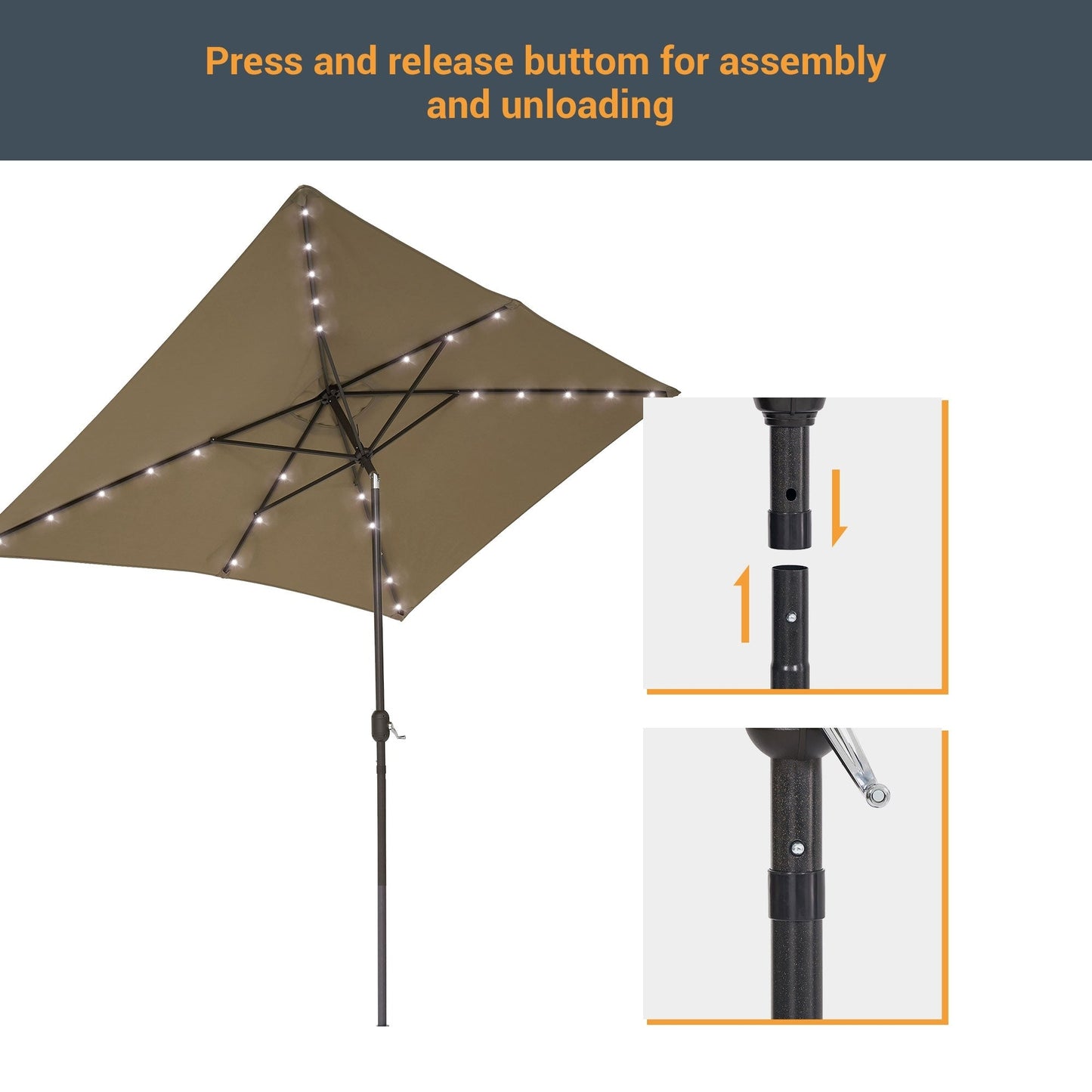 BONOSUKI Outdoor 10 x 6.5ft LED Rectangula Umbrella Patio Market Table Umbrella Aluminium/Steel with Tilt