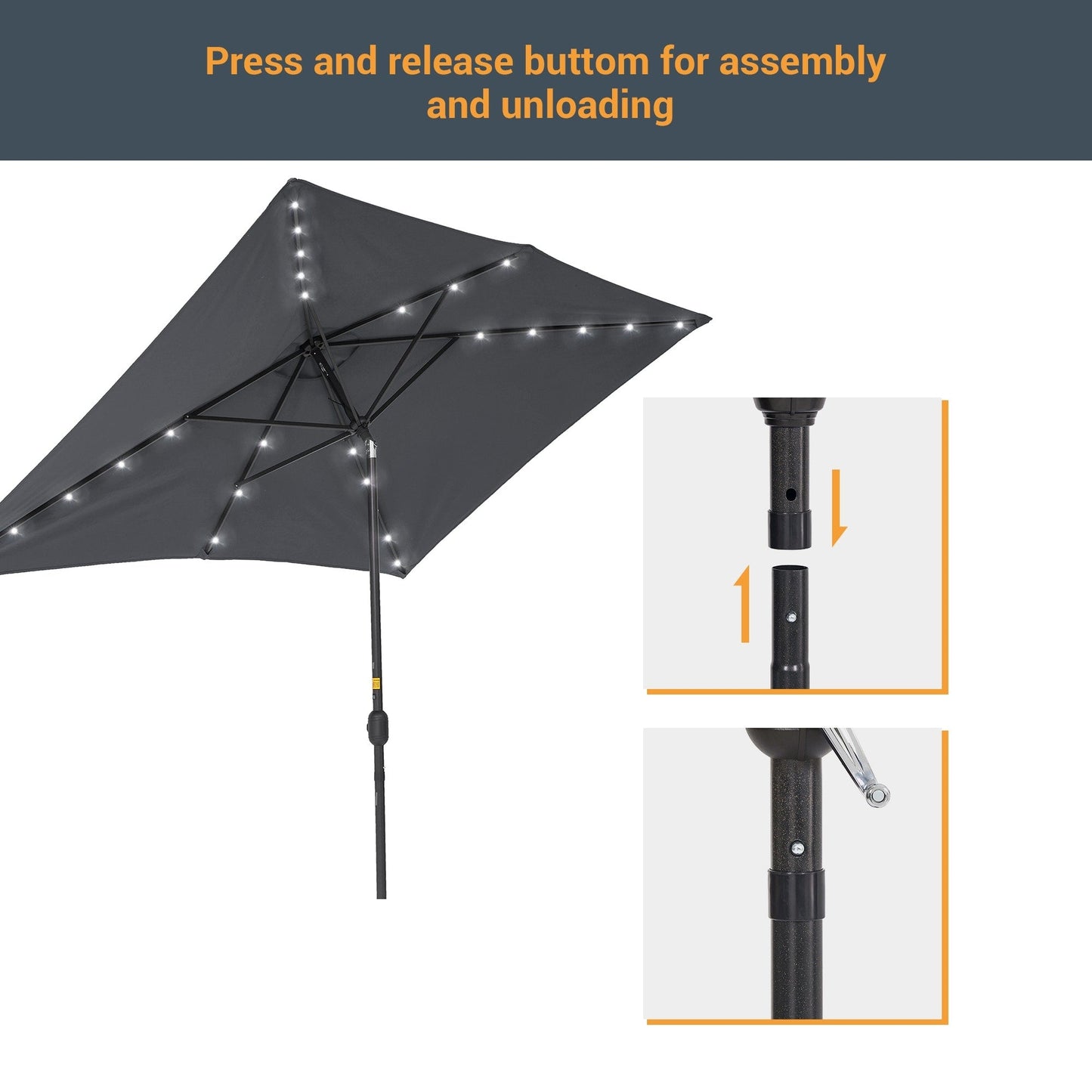 BONOSUKI Outdoor 10 x 6.5ft LED Rectangula Umbrella Patio Market Table Umbrella Aluminium/Steel with Tilt