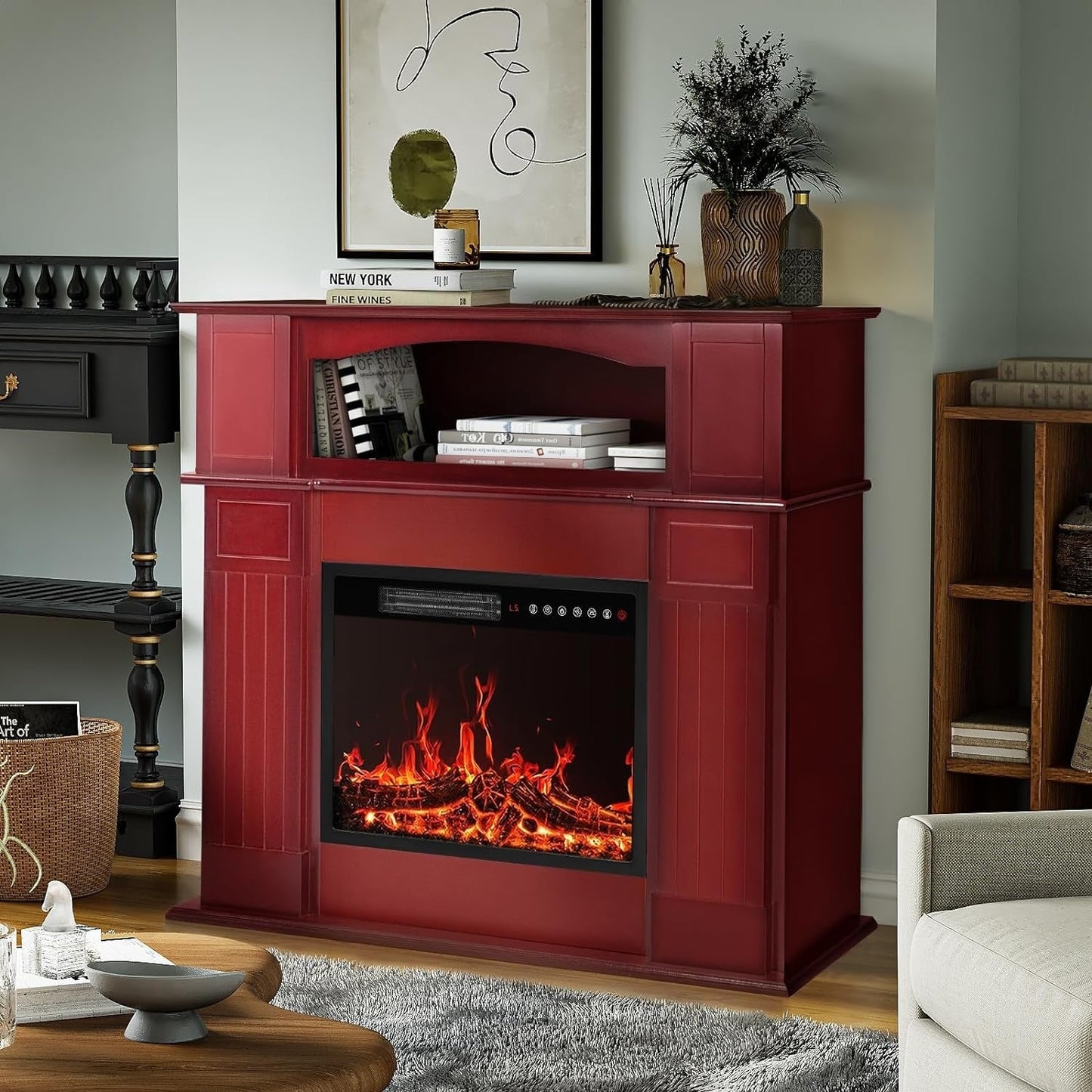 BOSSIN 43 Electric Fireplace with Mantel, 23 inch Electric Fireplace Insert,Freestanding TV Stand with Fireplace Wooden Firebox