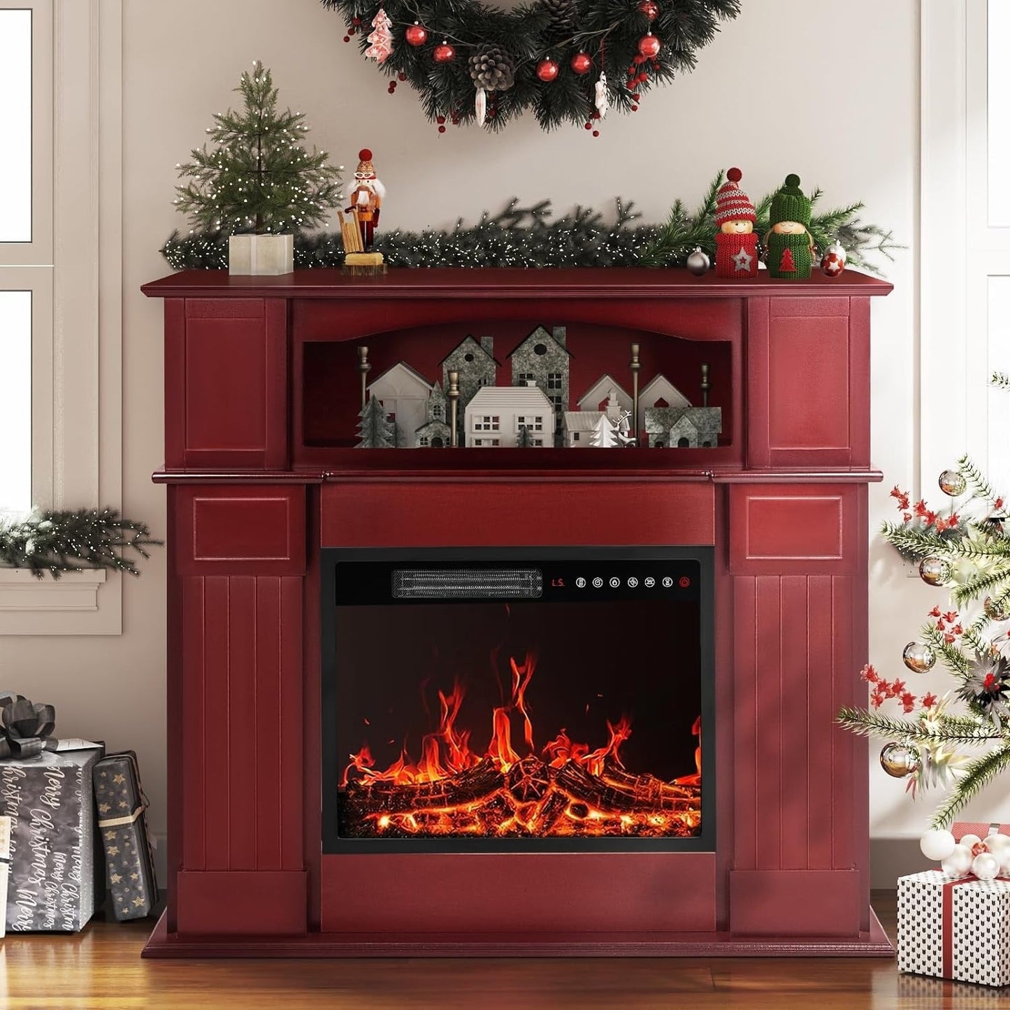 BOSSIN 43 Electric Fireplace with Mantel, 23 inch Electric Fireplace Insert,Freestanding TV Stand with Fireplace Wooden Firebox