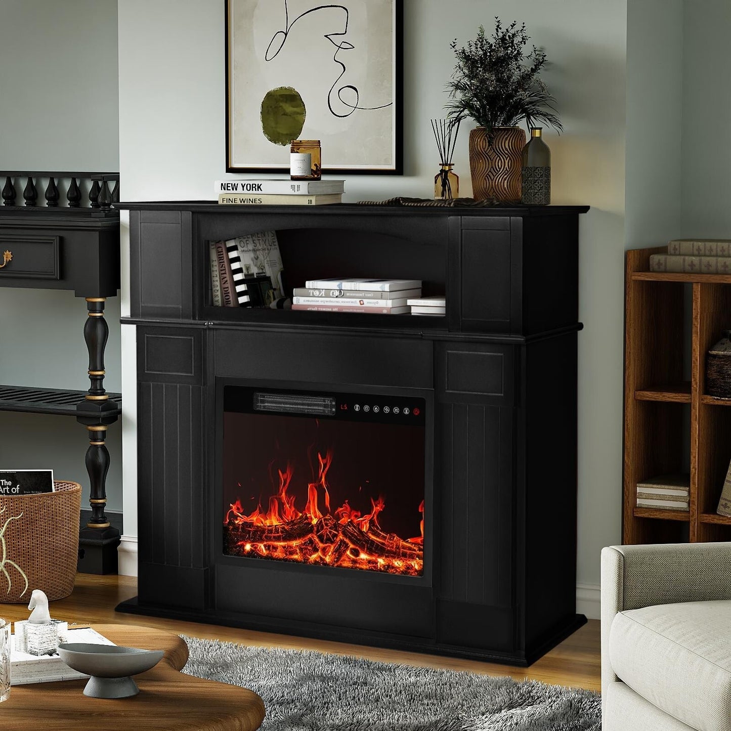 BOSSIN 43 Electric Fireplace with Mantel, 23 inch Electric Fireplace Insert,Freestanding TV Stand with Fireplace Wooden Firebox