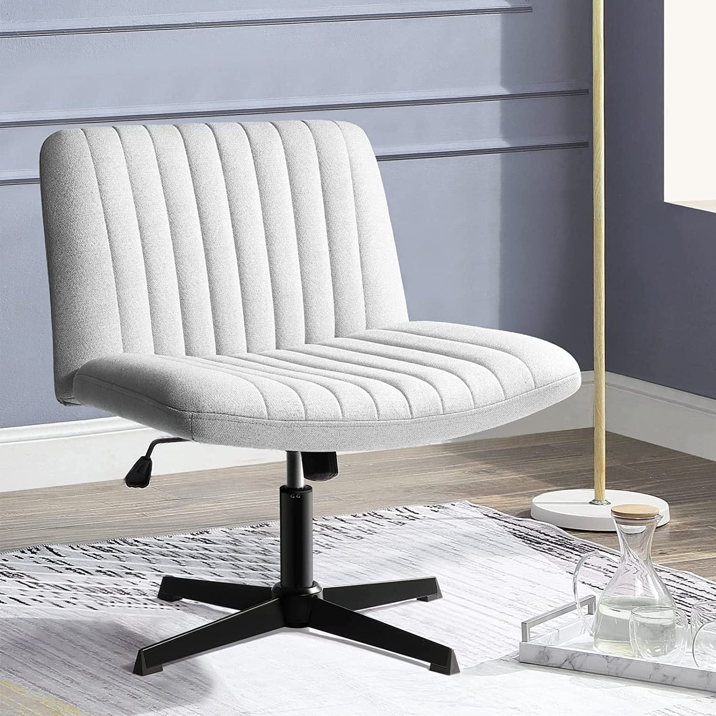 BOSSIN Criss Cross Chair Armless Office Desk Chair No Wheels,Fabric Padded Modern Swivel Vanity Chair office chair