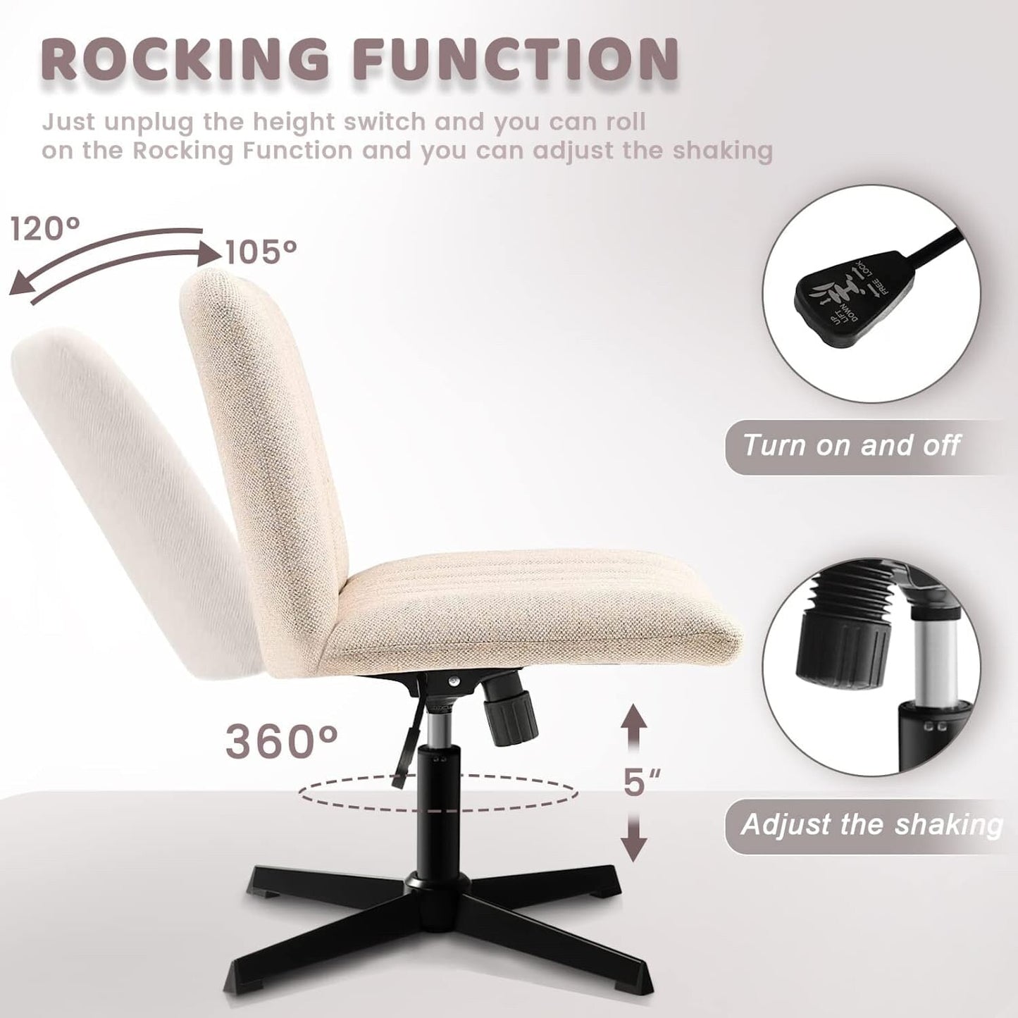 BOSSIN Criss Cross Chair Armless Office Desk Chair No Wheels,Fabric Padded Modern Swivel Vanity Chair office chair