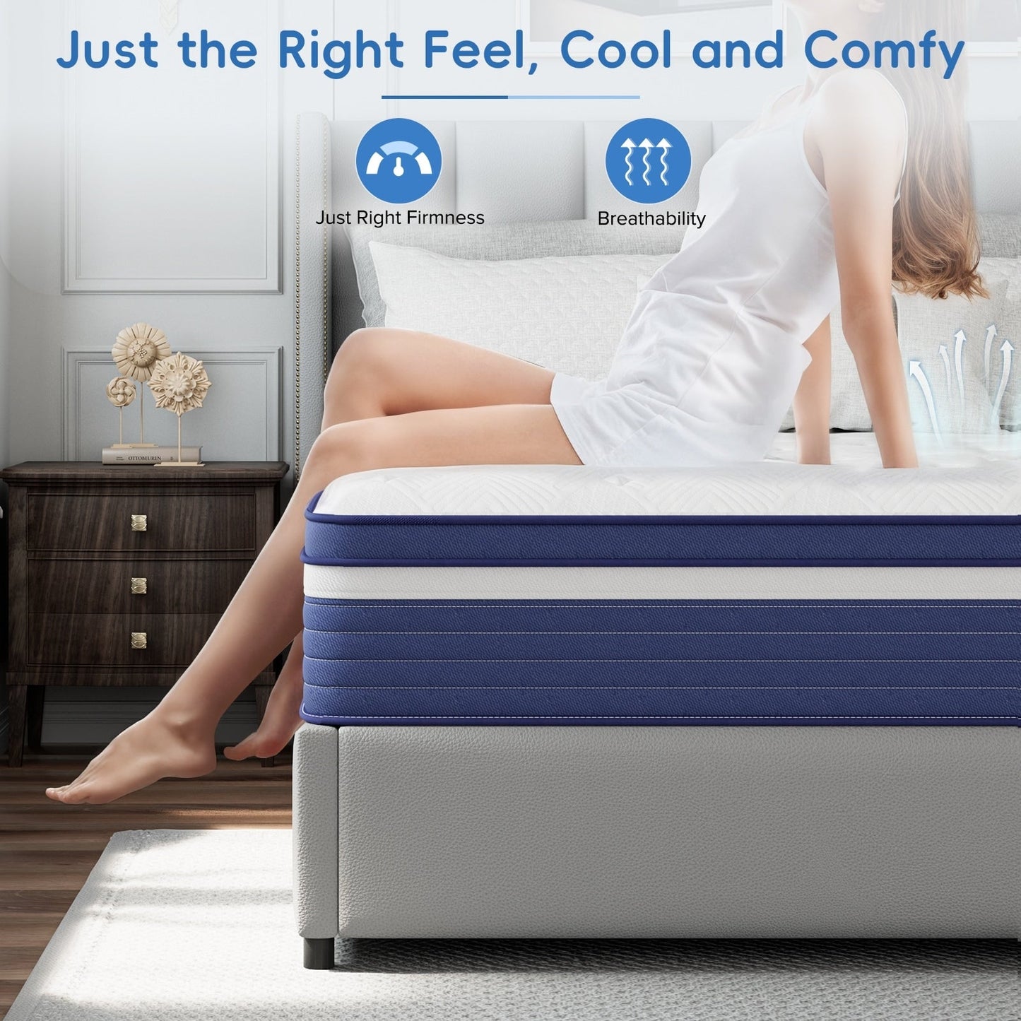 SweDrea 10in. Innerspring Hybrid Cooling and Breathable Medium Firm Mattress with CertiPUR-US, SGS and OEKO-TEX Certified